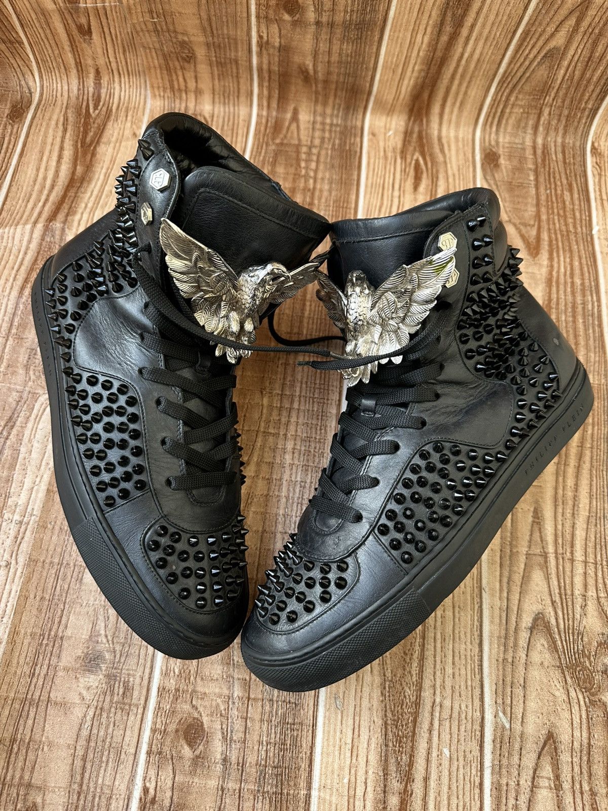 Philipp Plein Phillip Plein Black Leather Studded Hightops / Eagle Size US 10 / EU 43 - 6 Thumbnail