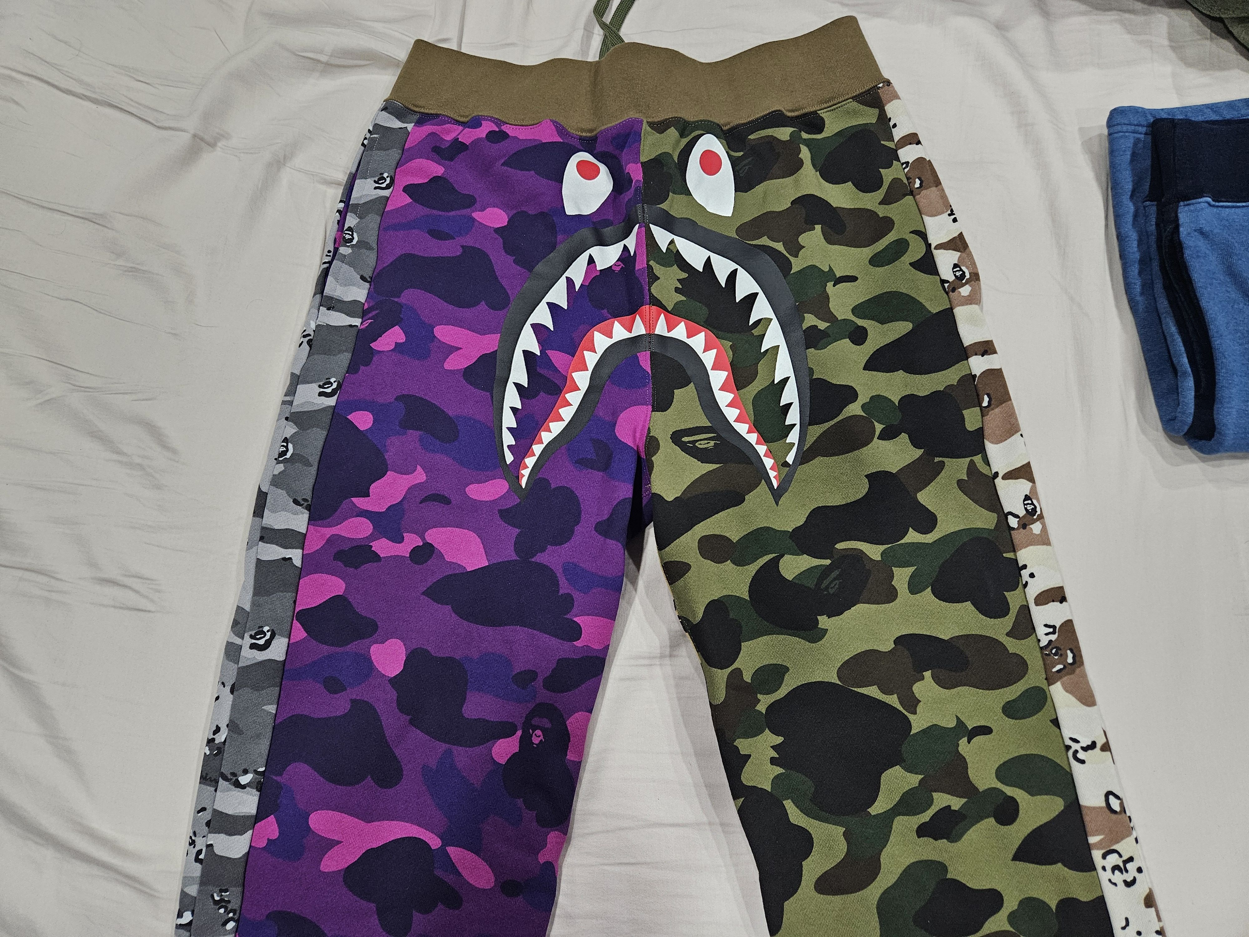 Bape Mix Camo Crazy Shark Slim Sweat Pants | Grailed 