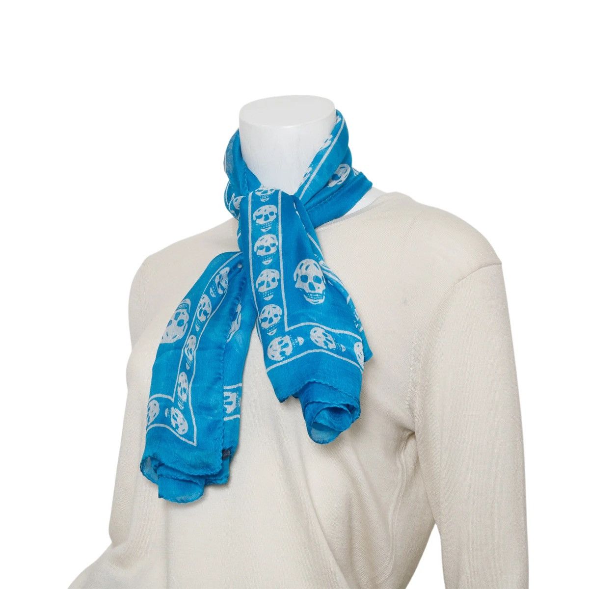 Alexander McQueen ALEXANDER MCQUEEN Blue/White Skull Printed Silk Scarf Size ONE SIZE - 2 Thumbnail