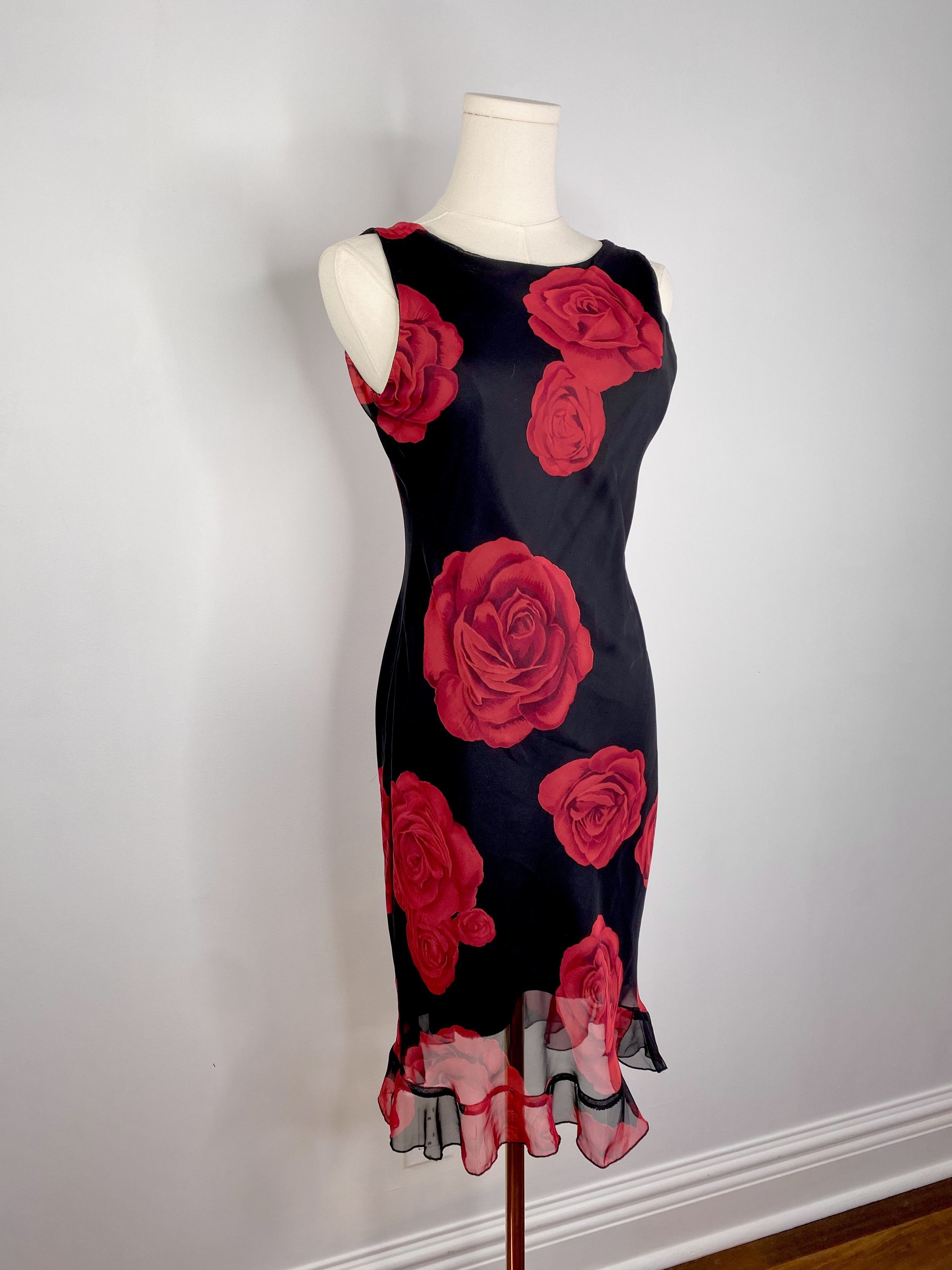 Dolls Kill Jessica - 90s Red Rose Print Black Mini Dress | Grailed