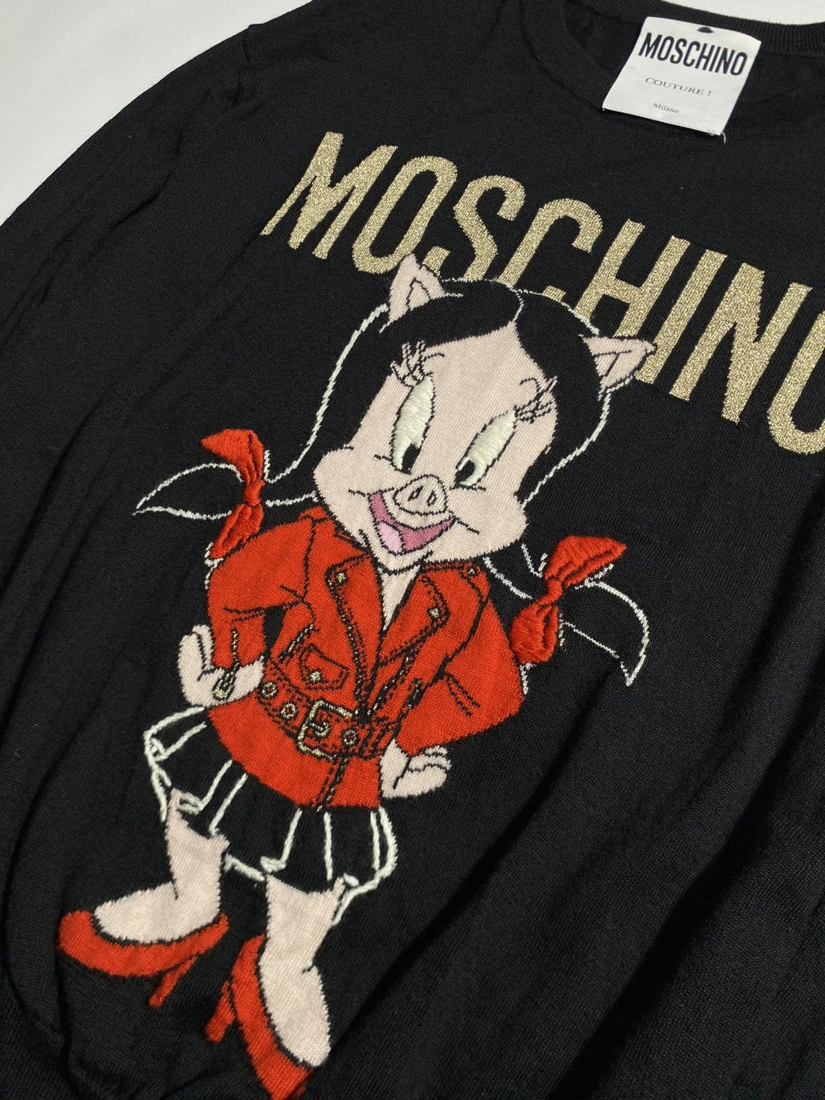 Moschino MOSCHINO-LOONEY TUNES CREWNECK WOOL KNIT SWEATER PORKY PIG Size M / US 6-8 / IT 42-44 - 3 Thumbnail
