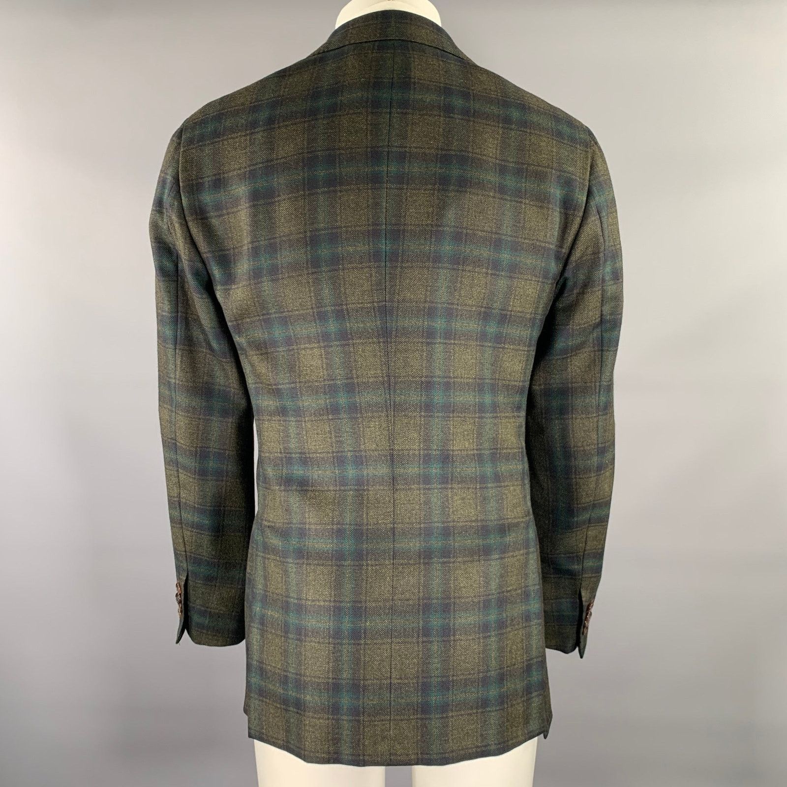 Kiton KITON 40 Green Plaid Cashmere Notch Lapel Sport Coat Size 40R - 4 Thumbnail