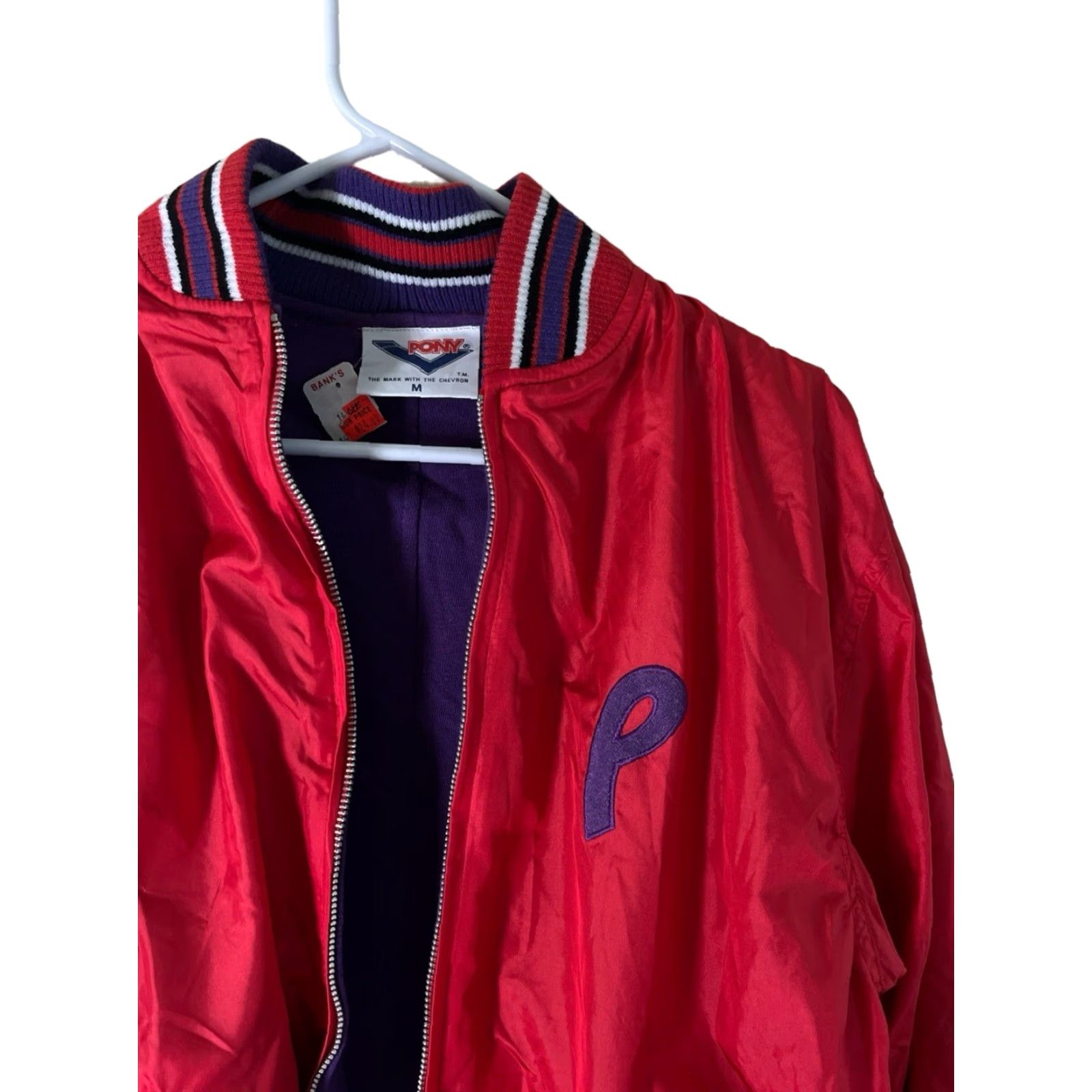 PONY VINTAGE PONY Reversible Bomber Jacket Womens Medium Red / Purple 80s 90s NWT Deadstock Size M / US 6-8 / IT 42-44 - 3 Thumbnail