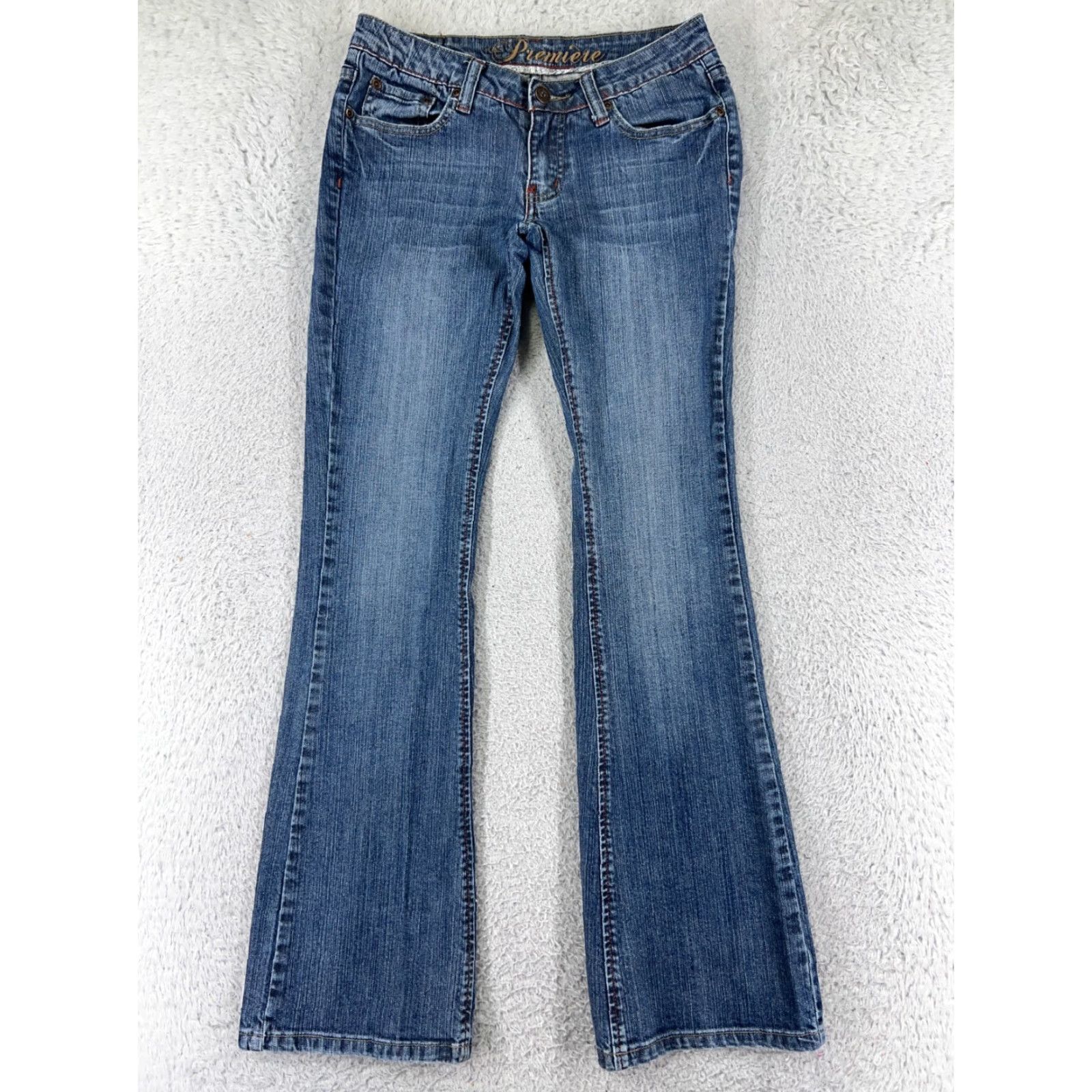 Vintage Premiere Jeans Women 1 Blue Denim Flared Low Rise 5-Pocket Distressed Embroidered Rhinestone Studded Cotton Blend Slim Vintage: No Size 25" / US 0 / IT 36 - 2 Thumbnail