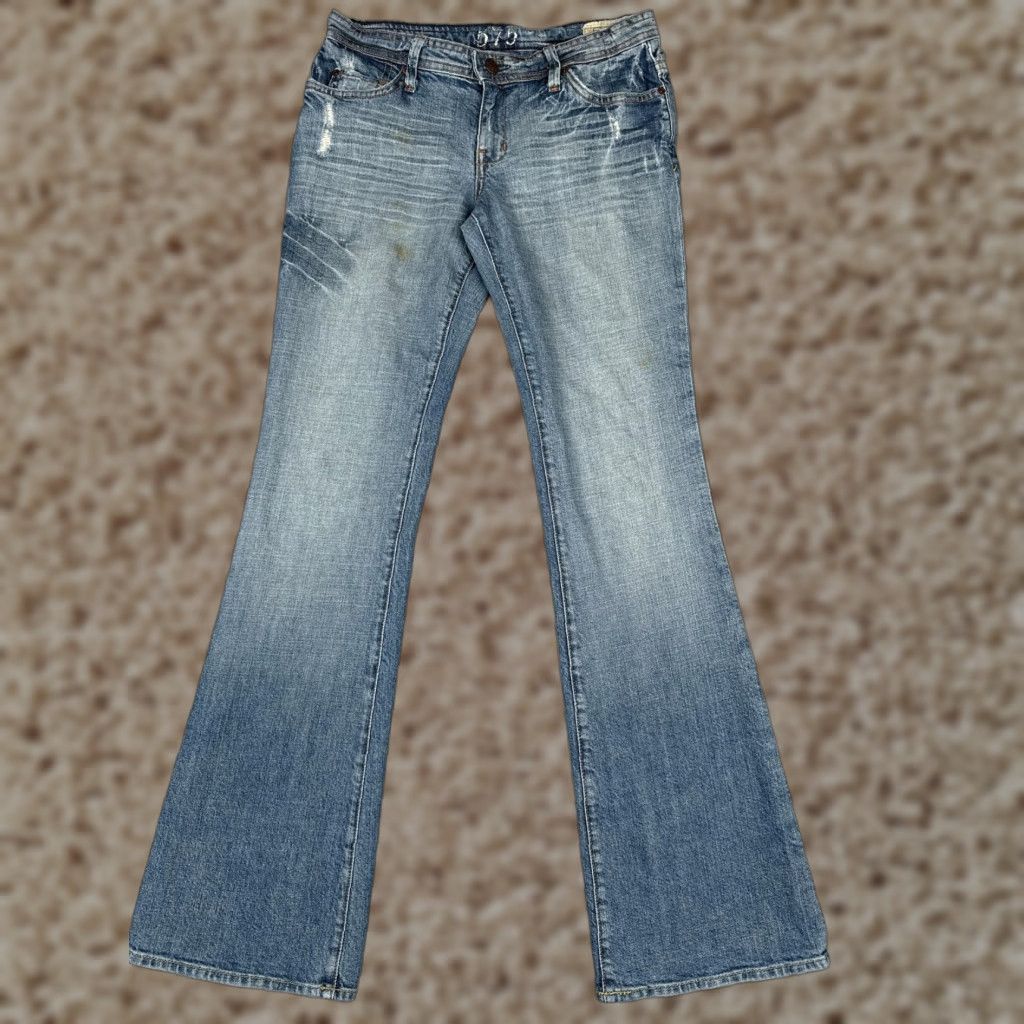 Denime 575 Denim Jeans Womens 29 Blue Medium Wash Mid Rise Flared Stretch Distressed 5-Pocket Pockets Size 29" - 1 Thumbnail