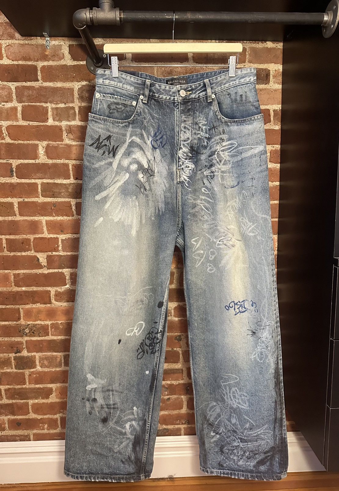 Balenciaga SS/23 Runway Mud Show Graffiti Denim (Left Hand) Size US 31 - 1 Thumbnail