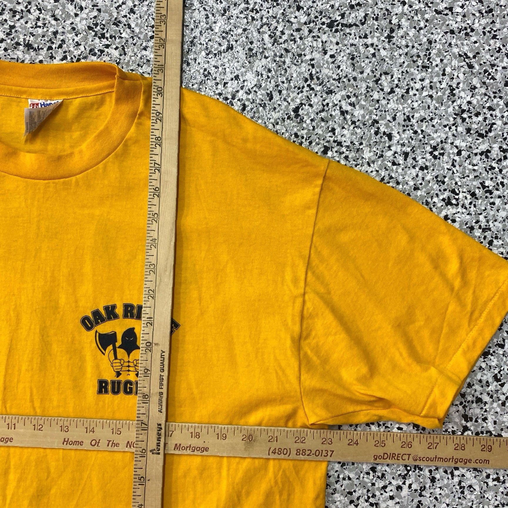 Hanes VINTAGE Hanes Rugby T Shirt Mens Large Yellow MADE IN USA Short Sleeve Graphic Tee Size US L / EU 52-54 / 3 - 2 Thumbnail