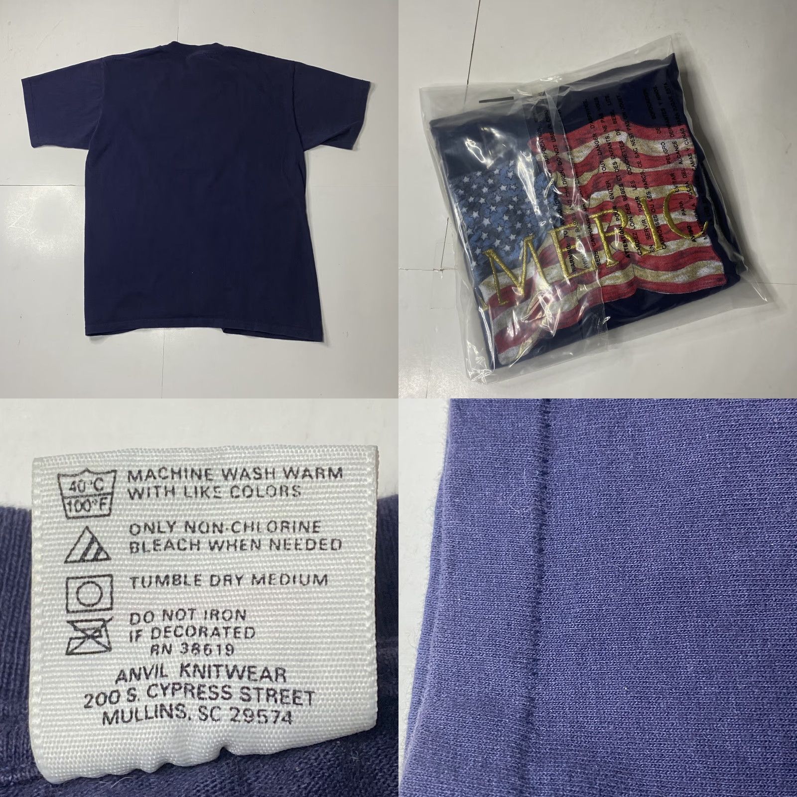 Anvil VTG Anvil USA Flag T-Shirt Men’s Embroidered Spell Out Single Stitch L Blue 1990s Sportswear/Beach Size US L / EU 52-54 / 3 - 8 Thumbnail