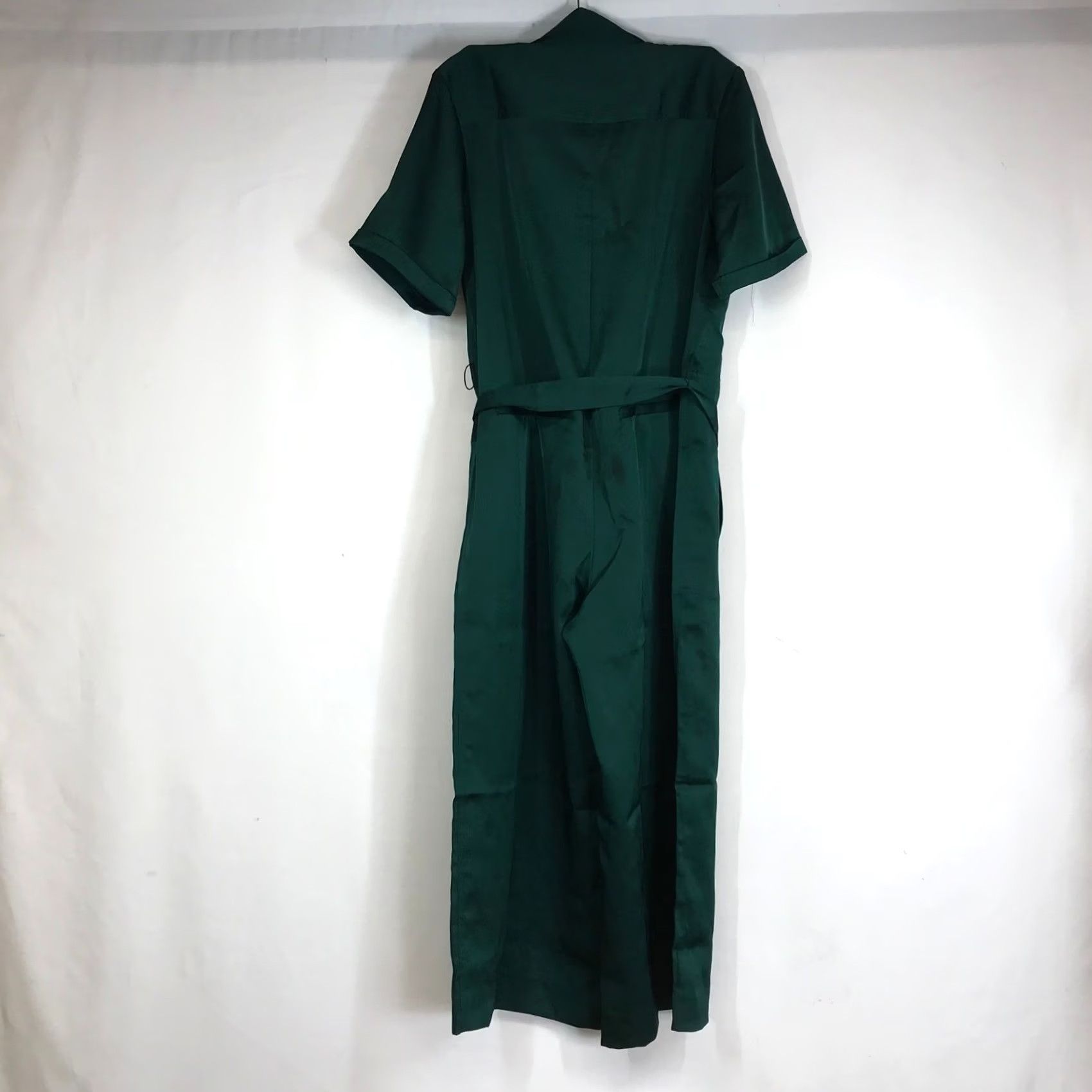Banana Republic VINTAGE Banana Republic Emerald Green Satin Utility Jumpsuit Wide-Leg Petite M Shirt? Size 32" / US 10 / IT 46 - 4 Thumbnail