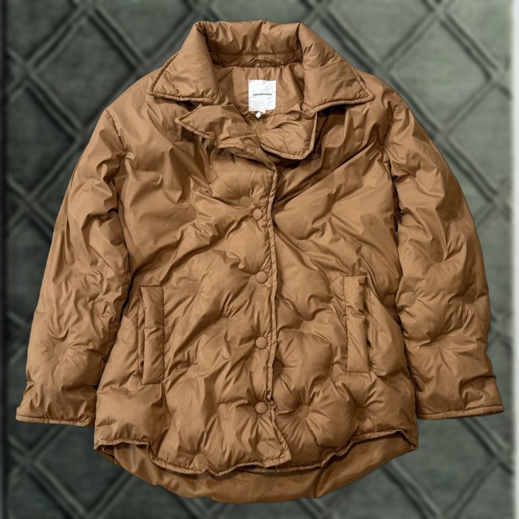 Anthropologie x Avec Les Filles Cushion Oversized Quilted Jacket M Women Brown Quilt Polka Dot Medium
