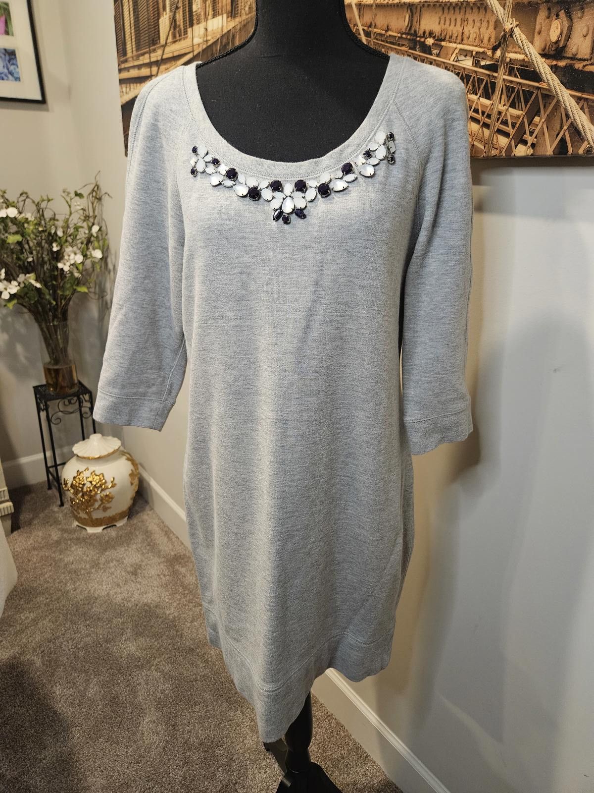 Ann Taylor Ann Taylor Sweatshirt Dress with Embellished Neckline #233 Size M / US 6-8 / IT 42-44 - 1 Thumbnail