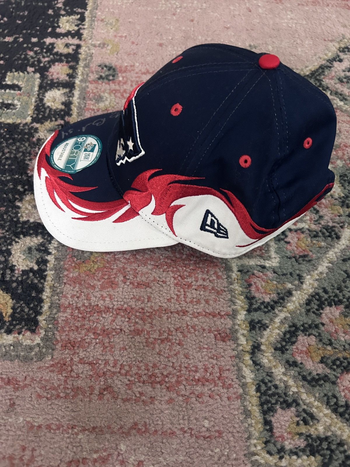 NFL New England Patriots Flame Hat Signed by Tedy Bruschi Size ONE SIZE - 3 Thumbnail