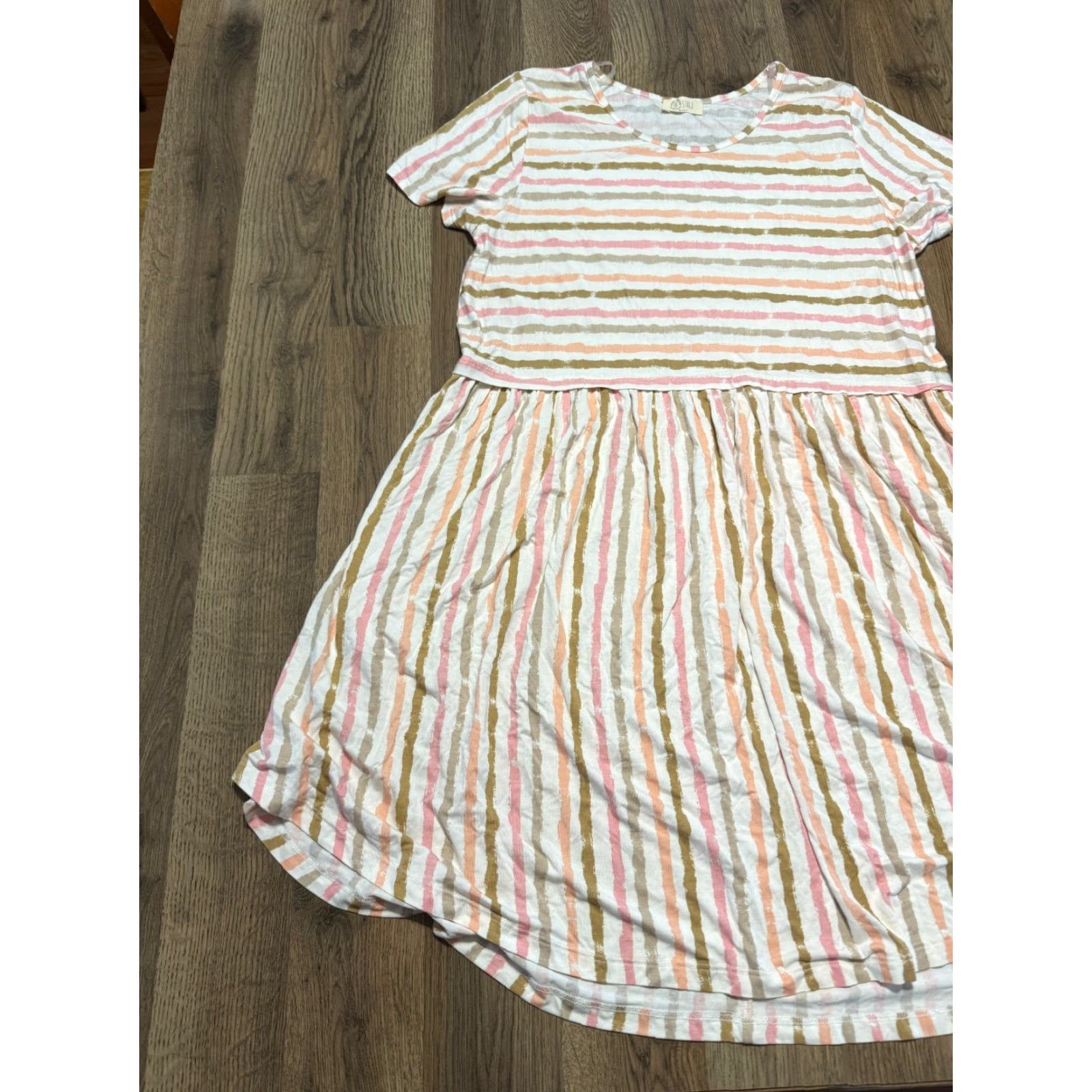 Vintage Be Stage Dress Women XL Peach Tan Short Sleeve Lightweight Sundress Size 40" / US 18 - 4 Thumbnail