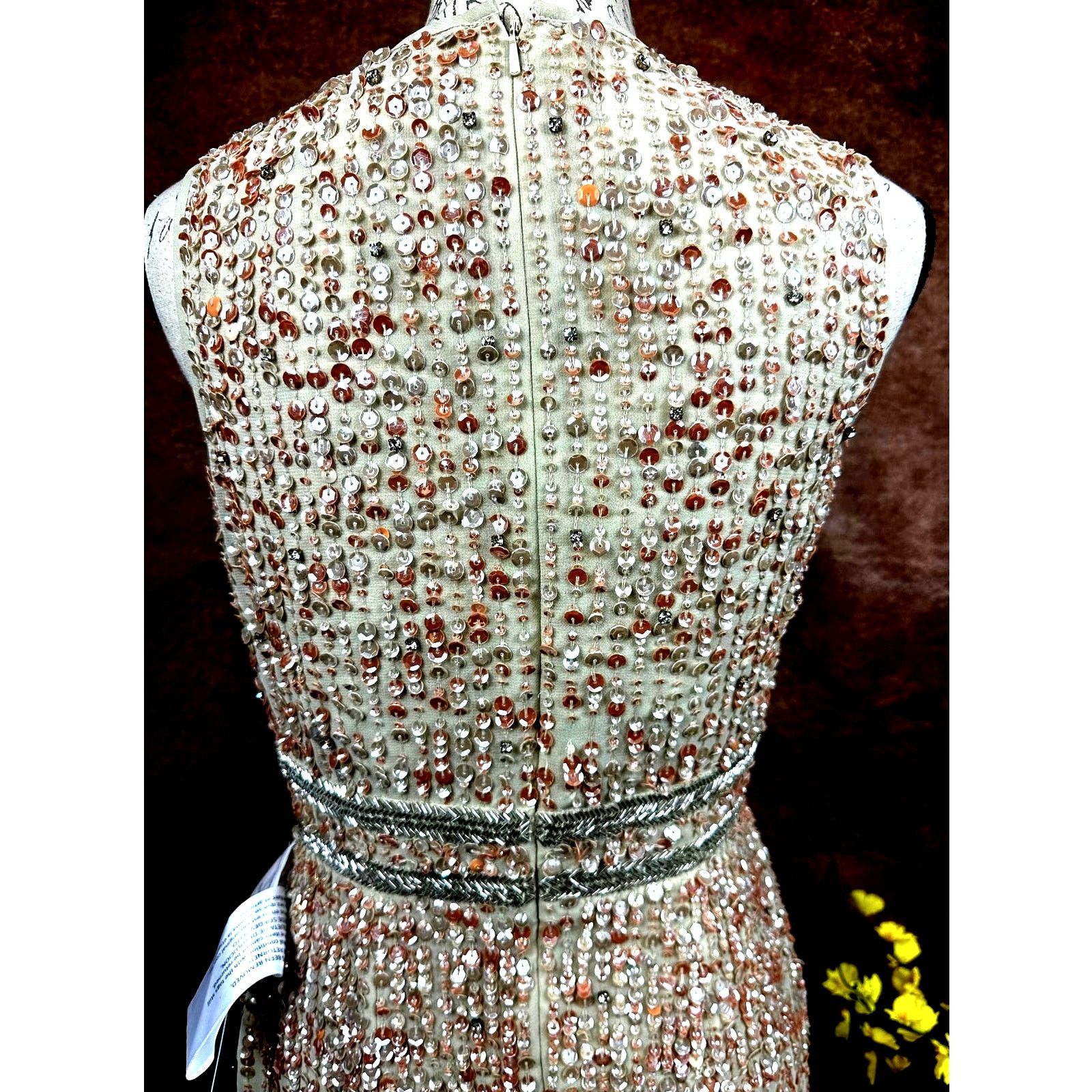 Other Mac Duggal Sleeveless High Neck Beaded Midi Dress Nude 4 Size S / US 4 / IT 40 - 10 Thumbnail