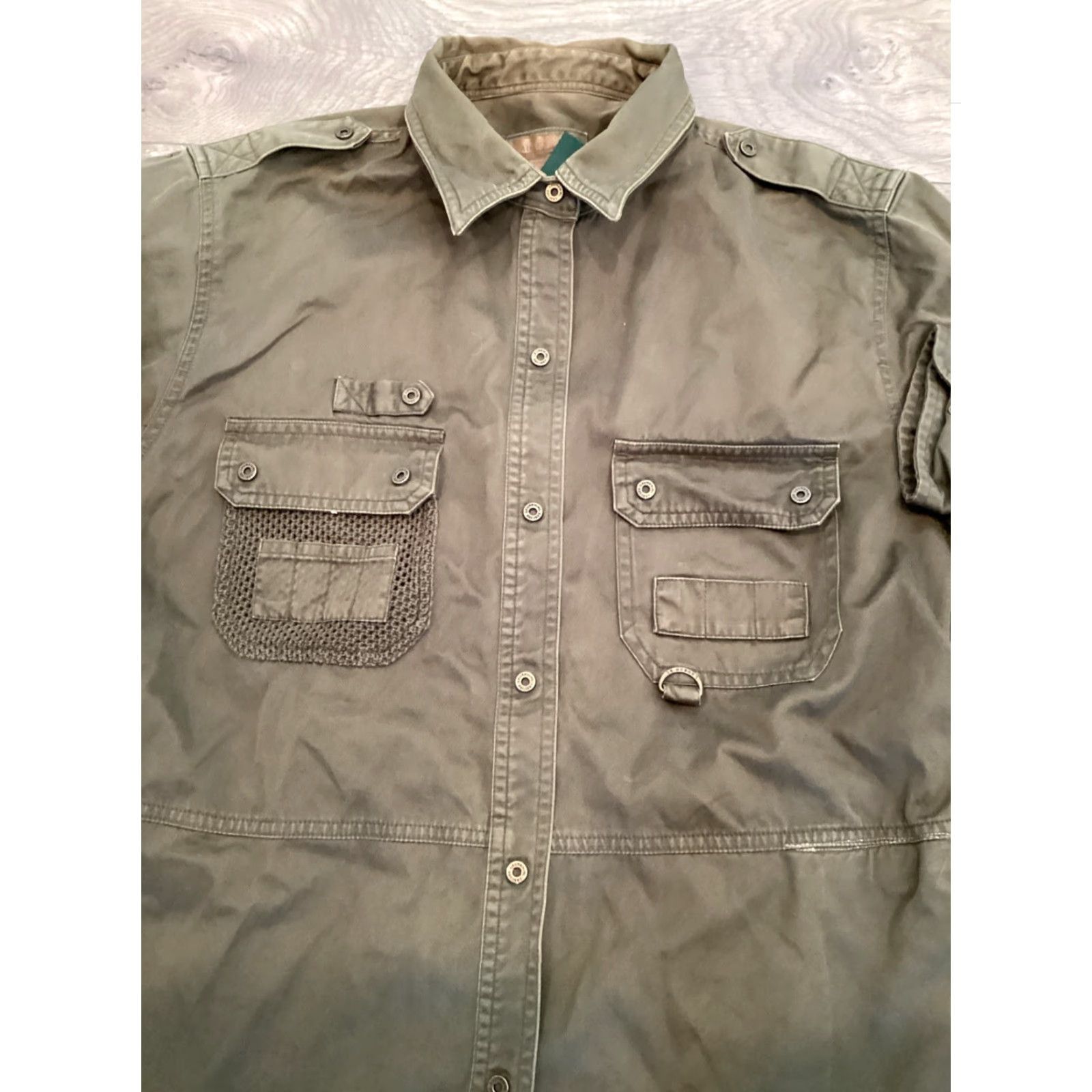 Olive VINTAGE Lauren LRL Women Shirt Adult Large Green Cotton Necks Collared Short Sleeve Snap Front Utility 1967 Military Logo Pockets Mens? Girls? Wait. Size L / US 10 / IT 46 - 6 Thumbnail