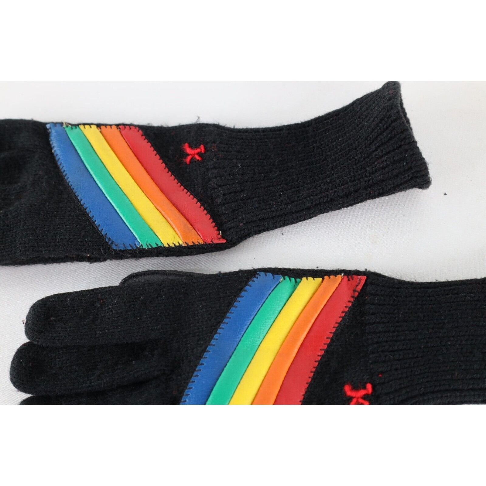 Vintage Vintage 70s Streetwear Rainbow Striped Leather Trim Gloves Size ONE SIZE - 4 Thumbnail