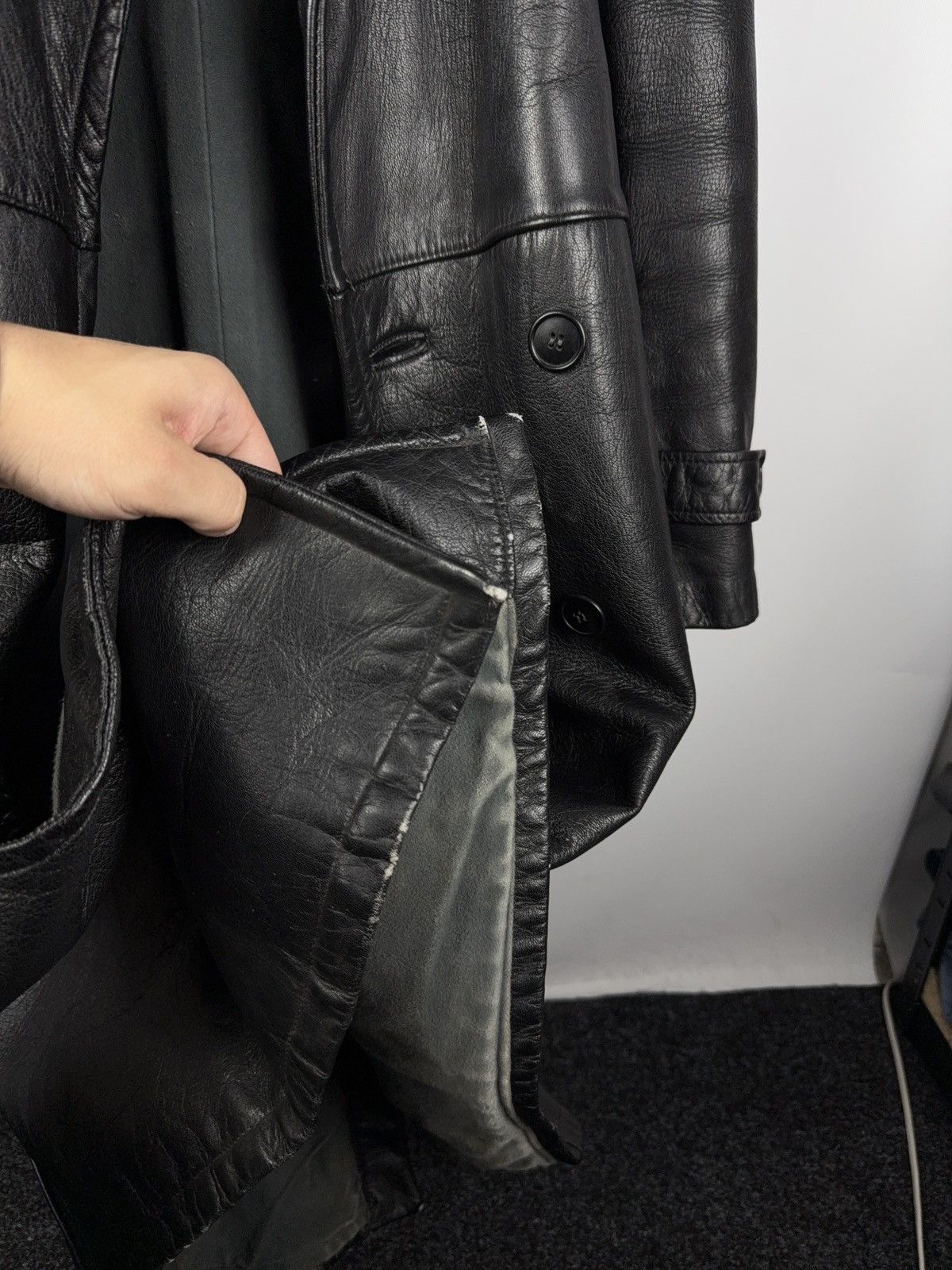 Japanese Brand RARE Avant Garde 90s Opium Archive Heavy Leather Trench Coat Size US L / EU 52-54 / 3 - 11 Thumbnail