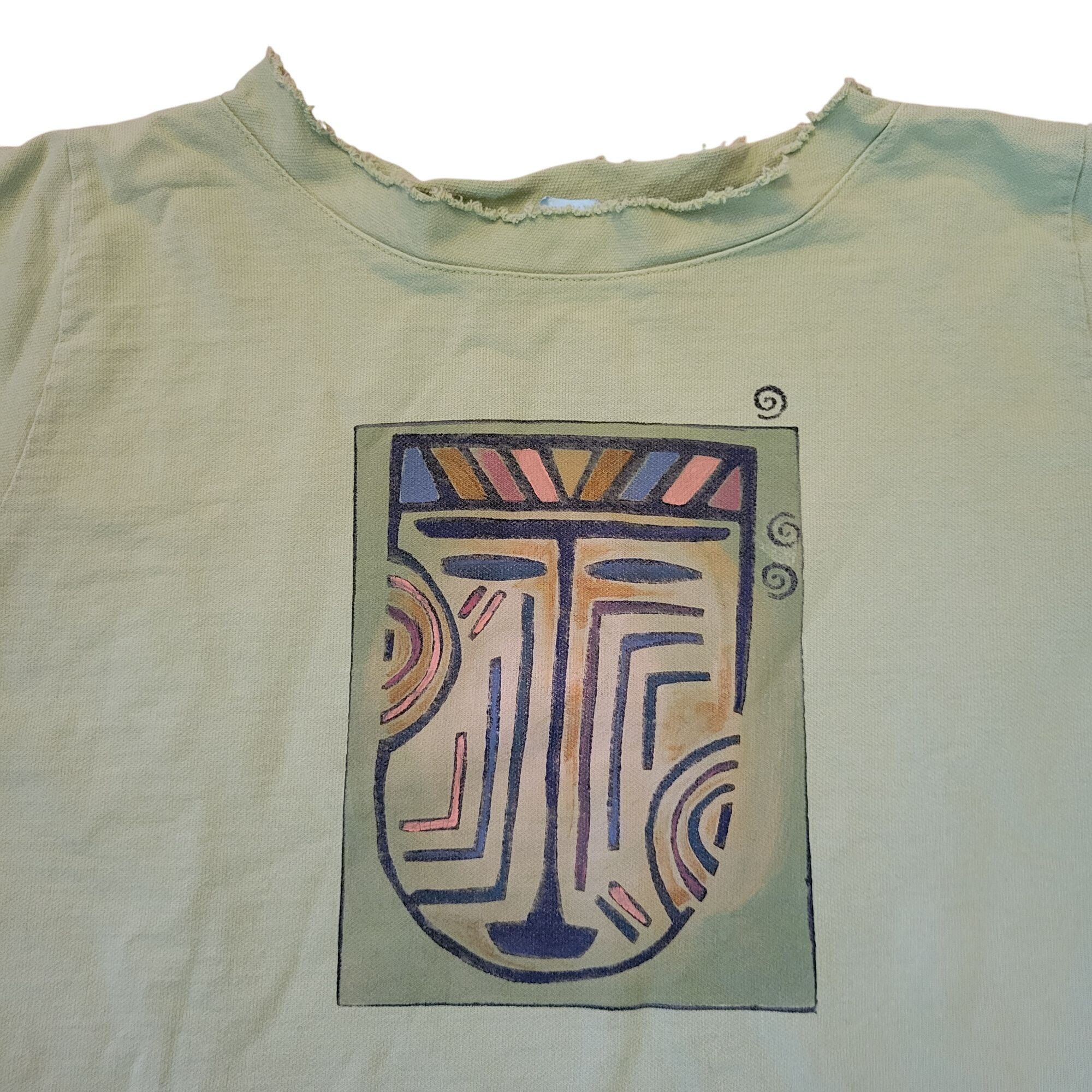 Other Cow Lizard Green Cotton Tunic Top Abstract Print Asymmetrica Size M / US 6-8 / IT 42-44 - 2 Thumbnail