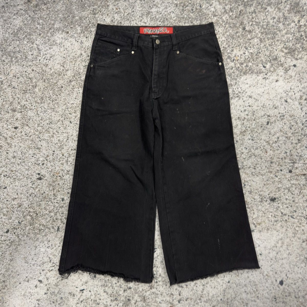 Vintage 90s Baggy Wide Leg Long Black Denim Shorts ERD Grunge Skater Size US 34 / EU 50 - 8 Thumbnail