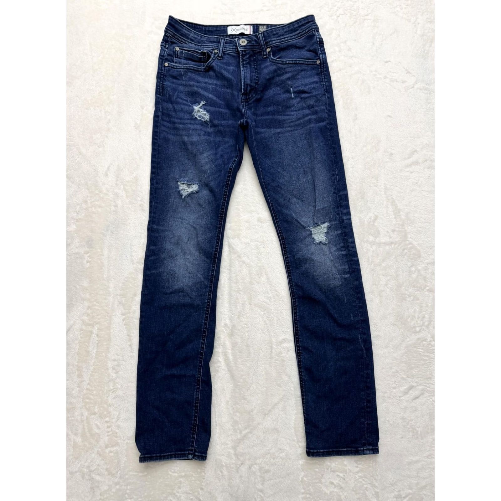 Vintage Departwest Jeans Mens 30x32 Blue Trouper Distressed Stretch Slim Denim Dark Wash Casual Regular Size 30 Inseam 32 Mens Jeans Size US 30 / EU 46 - 2 Thumbnail