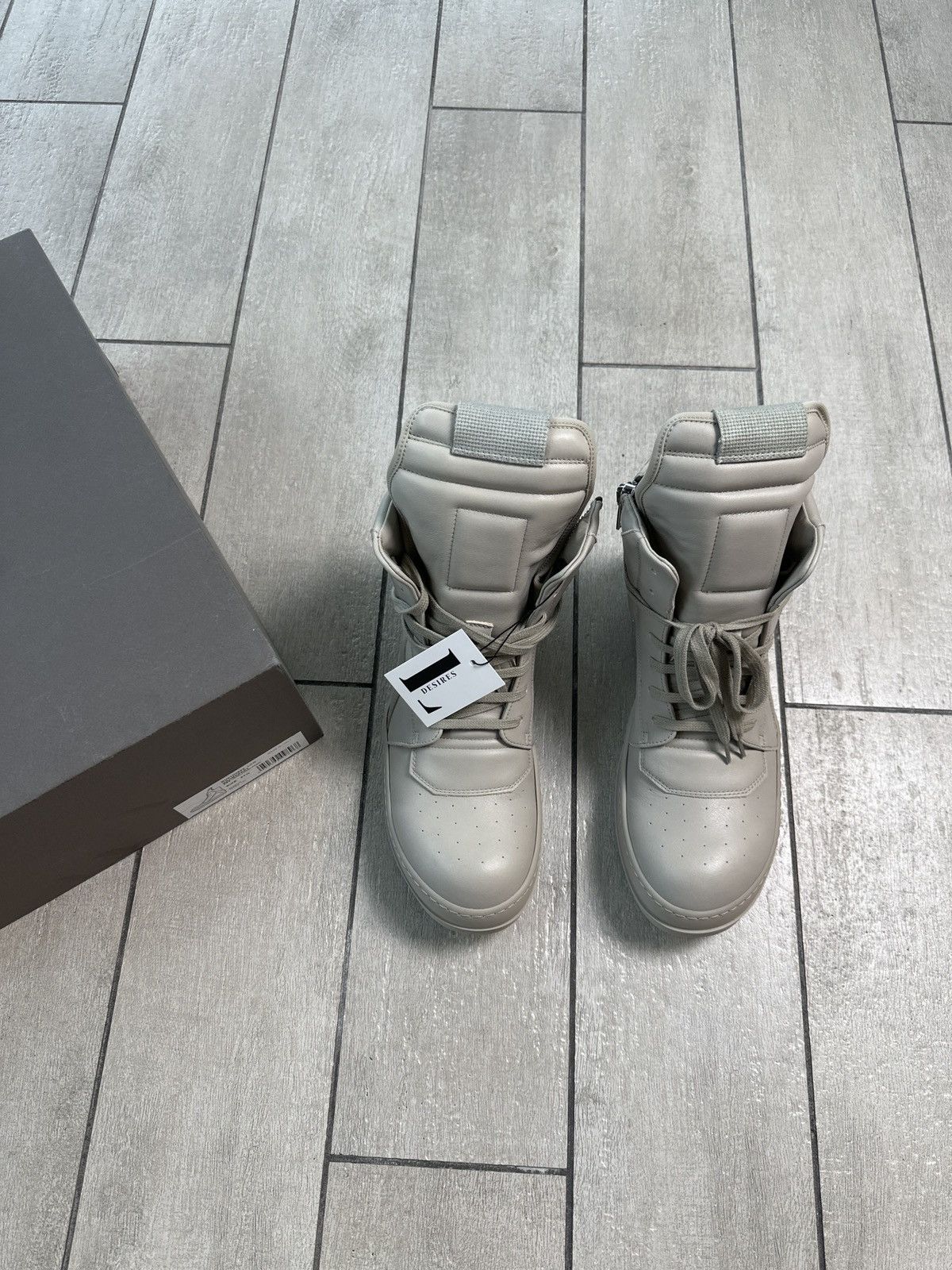 Pre-owned Rick Owens Geobasket – Pearl Grey Leather Shoes In Gray
