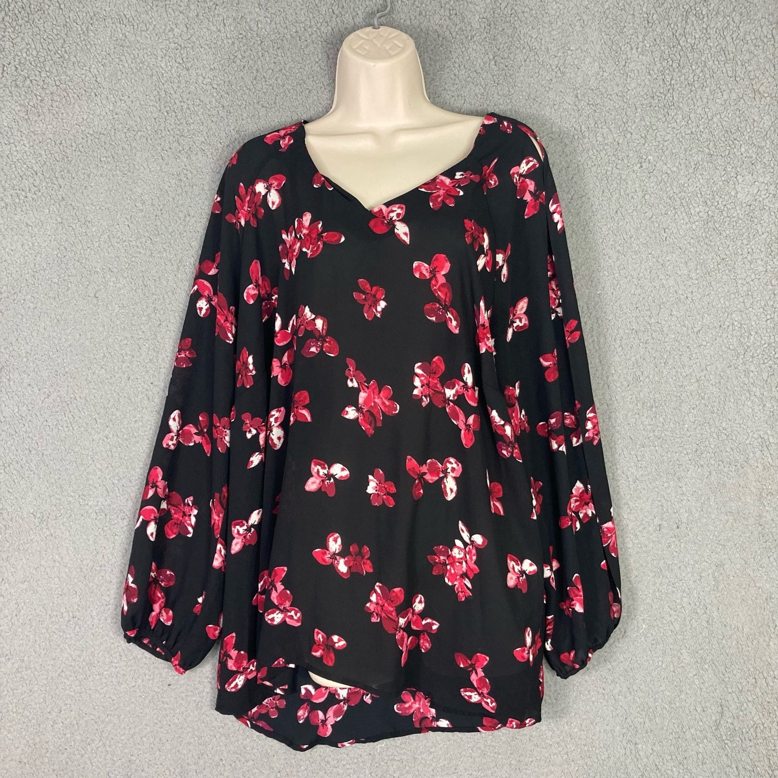Other Roz & Ali Floral V-Neck Blouse Black Long Sleeve Women's 2XL Size XXL / US 16-18 / IT 52-54 - 4 Thumbnail