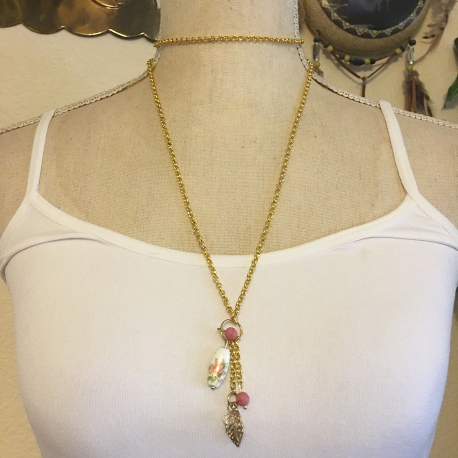 Vintage Vintage porcelain bead accent gold tone chain Size ONE SIZE - 1 Thumbnail
