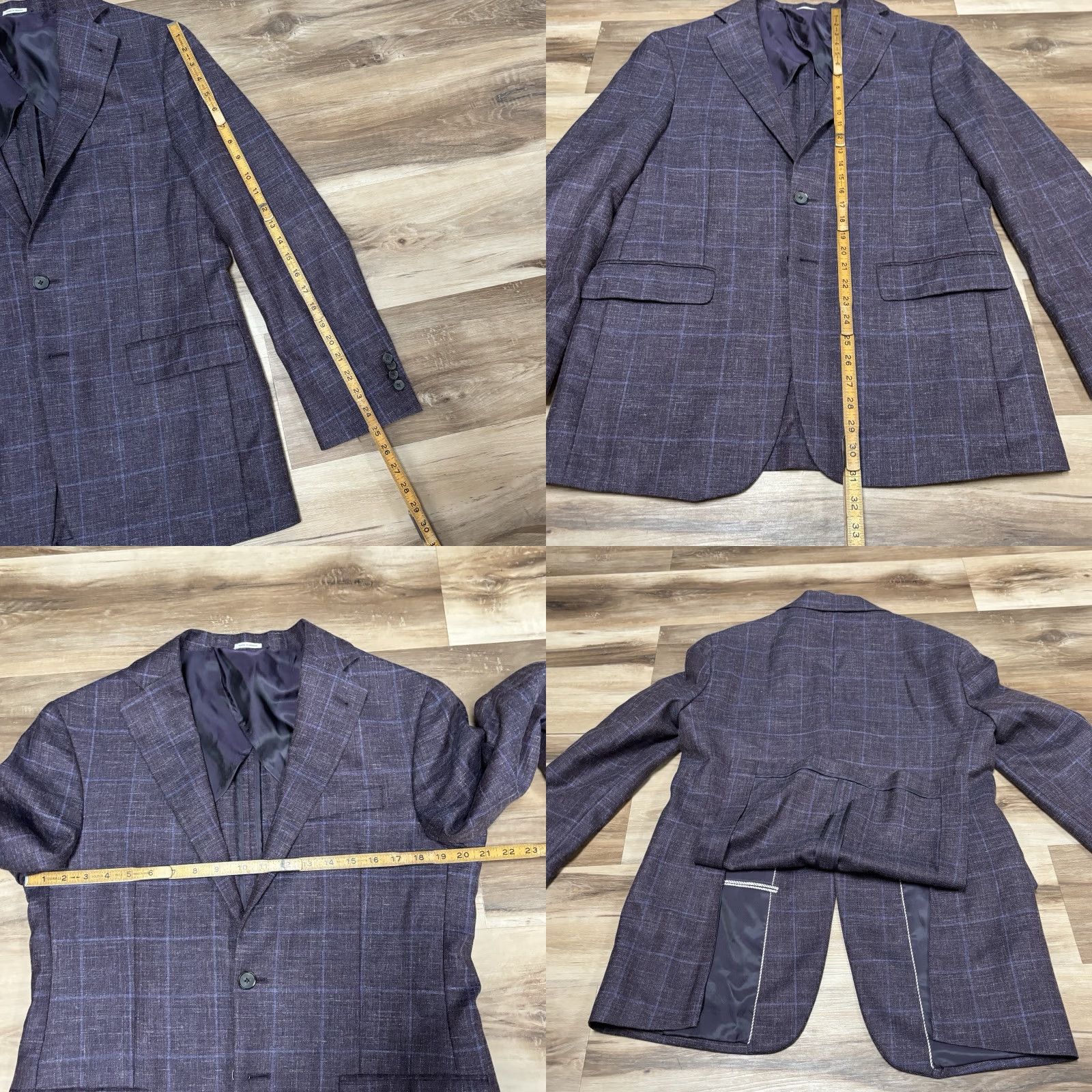 Joseph Abboud Joseph Abboud Sport Coat 40L Purple Plaid Linen Wool 2 Button Slim Half Lined Size US XXS / EU 40 - 8 Thumbnail