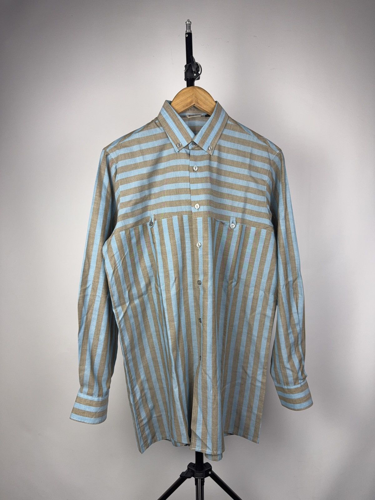 Japanese Brand Retro Luxury 90s Renato Cavalli Blue Beige Striped Shirt M Size US M / EU 48-50 / 2 - 1 Thumbnail