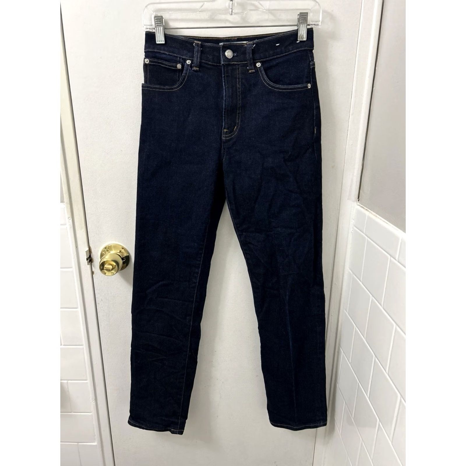 Madewell VINTAGE Madewell Longline Straight Jeans Womens Regular 24 Blue Kaihara Denim 5-Pocket Stretch Selvedge Indigo Modern Straight Womens Size 42" / US 20 - 2 Thumbnail