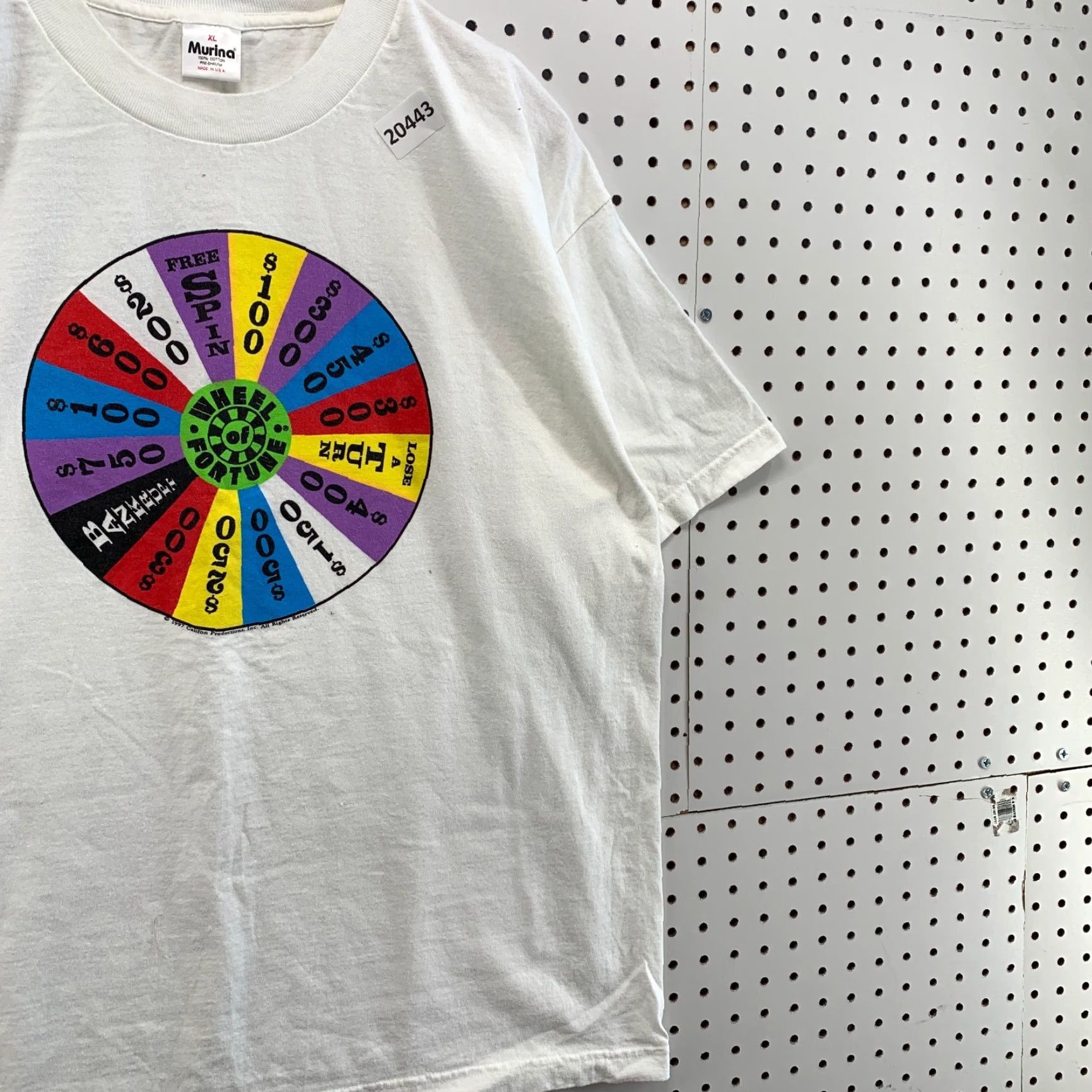 Vintage VINTAGE Wheel Of Fortune T-Shirt White Pinwheel Graphic Adult XL 23.5x30 90s Men Mens Size US XL / EU 56 / 4 - 2 Thumbnail