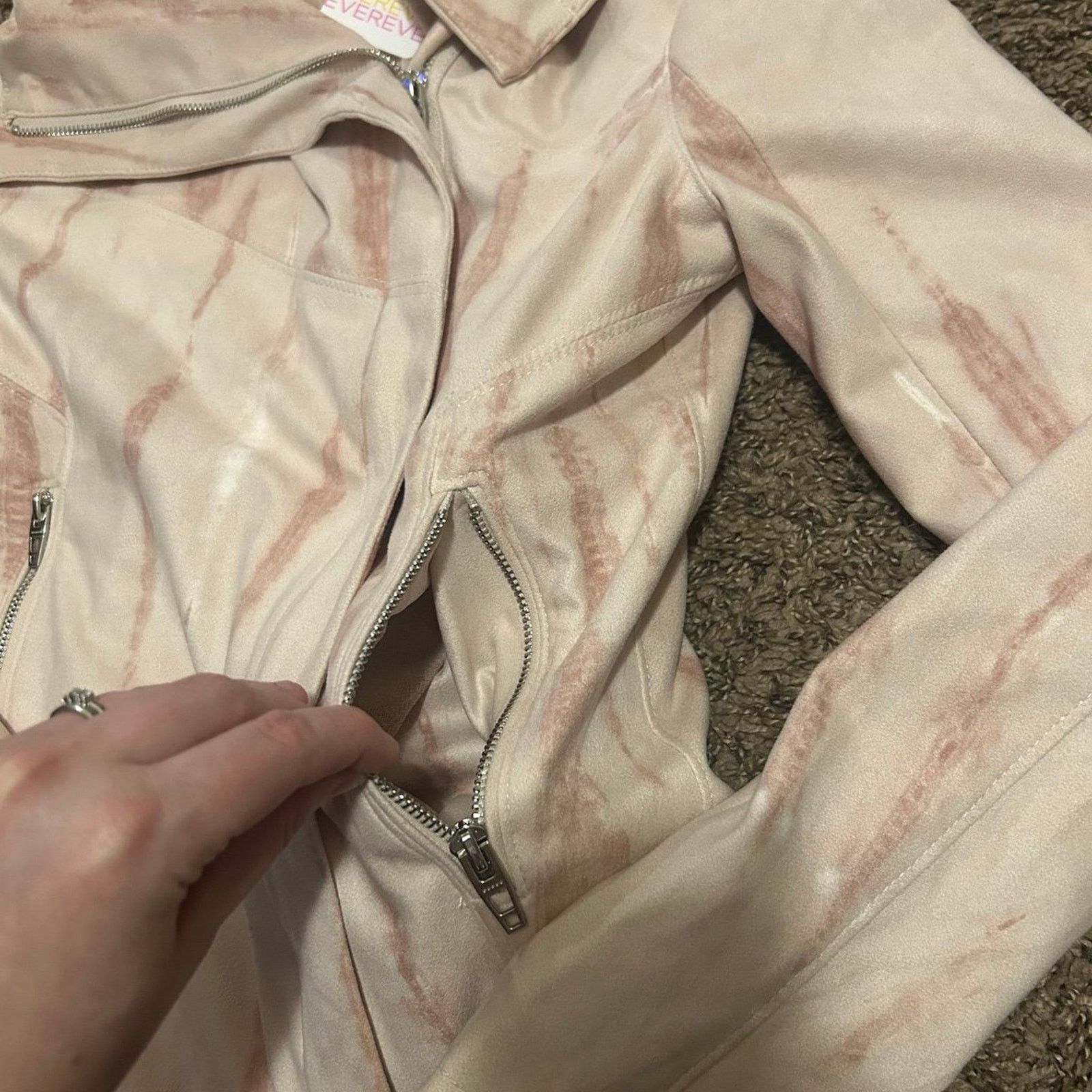 BLANKNYC Blk NYC Lght Pnk Beige TieDye Marble Suede Moto Jckt Sx XS Size XS / US 0-2 / IT 36-38 - 8 Thumbnail