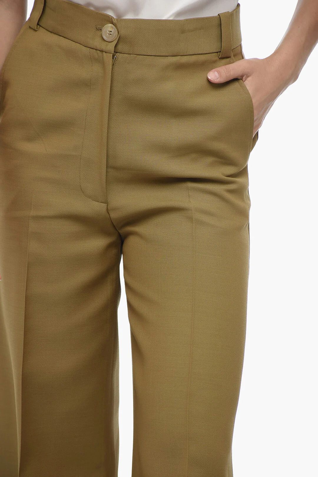 KHAITE og1mm0426 4-Pocket Cropped-Fit Wool-Blend Pant in Green Size 26" / US 2 / IT 38 - 3 Thumbnail