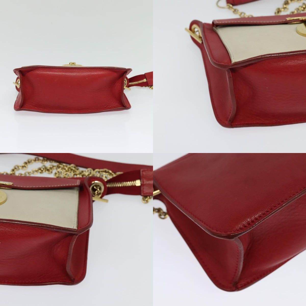 Celine CELINE Chain Shoulder Bag Leather Red Gold Size ONE SIZE - 10 Thumbnail