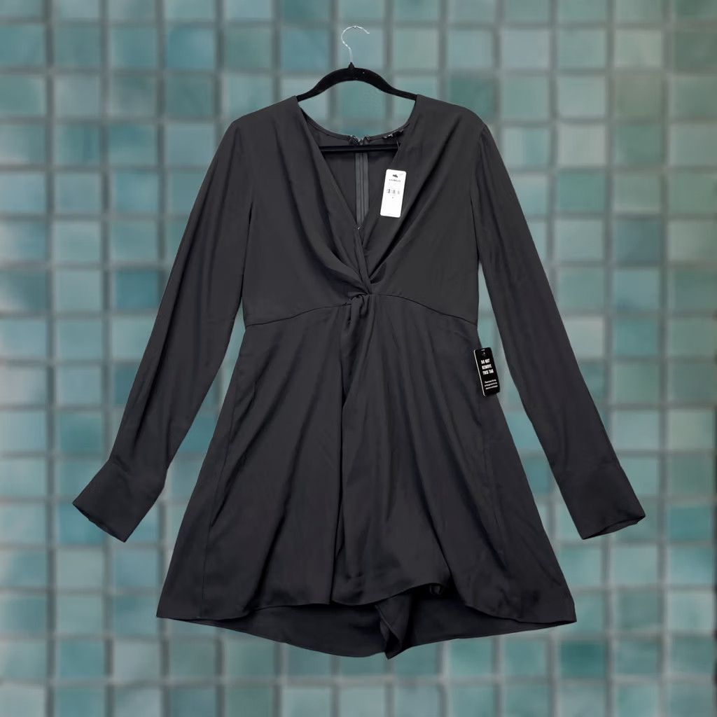 Express Express Romper Womens M Black One Piece Neck Twist Front Lined Back Zip Size 32" / US 10 / IT 46 - 1 Thumbnail