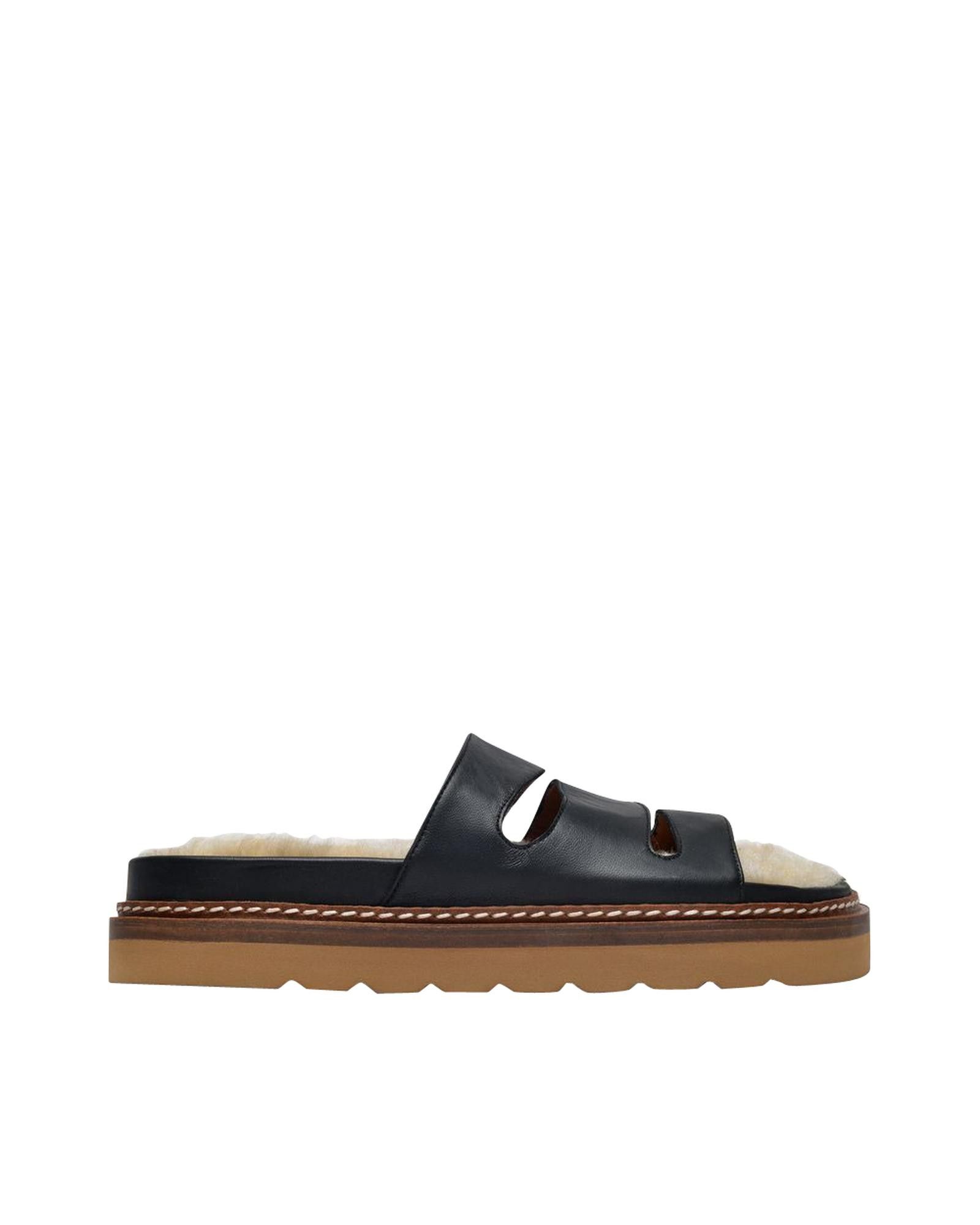 image of Rejina Pyo Smooth Leather Fur-Lined Sandals With Platform Sole in Black, Women's (Size 5)