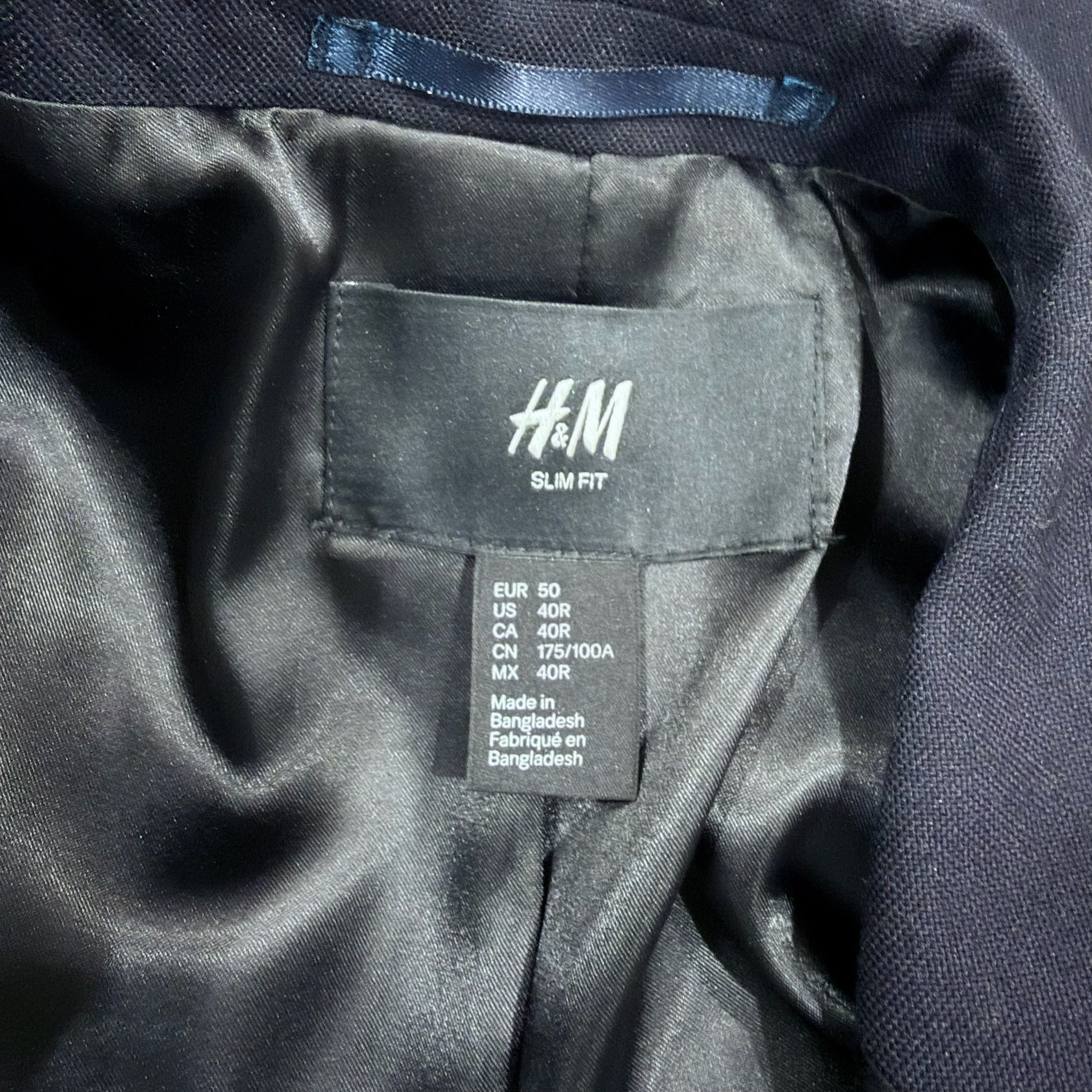 H&M H&M Slim Fit Dark Navy Blue Black Collar Tuxedo Suit Set Size 40R - 11 Thumbnail