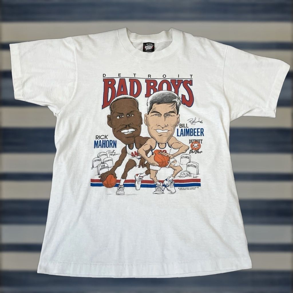 VINTAGE Pistons T-shirt 1989 80s 90s Sports White LG Unisex Adults Screen Stars Best Shirt Mens/Unisex