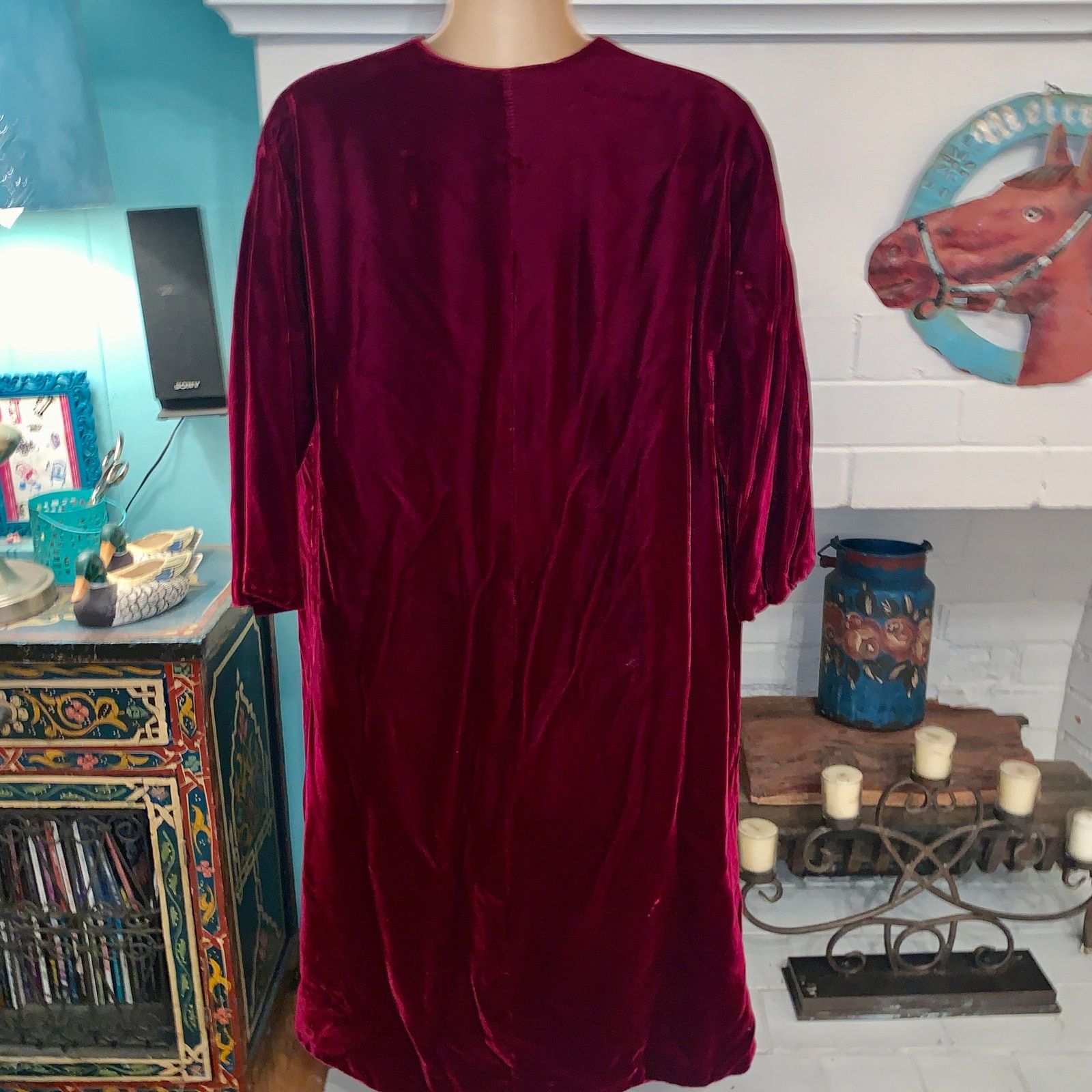 Vintage VINTAGE BURGUNDY VELVET OPERA COAT Size ONE SIZE - 3 Thumbnail