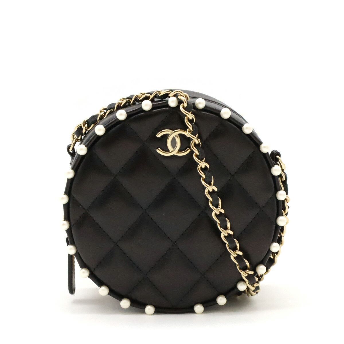 Chanel Chanel Leather Coco Mark Round Chain Shoulder Bag Shoulder Bag Leather Shoulder Bag in Black, Women's
