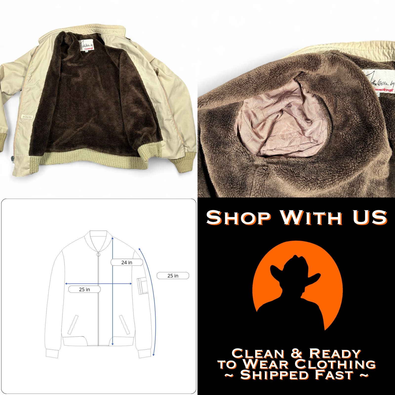 Vintage VINTAGE Casualcraft Jacket Bomber Adult XL Brown Canvas 60s John Weitz Faux Fur Lined Zip Size US XL / EU 56 / 4 - 8 Thumbnail