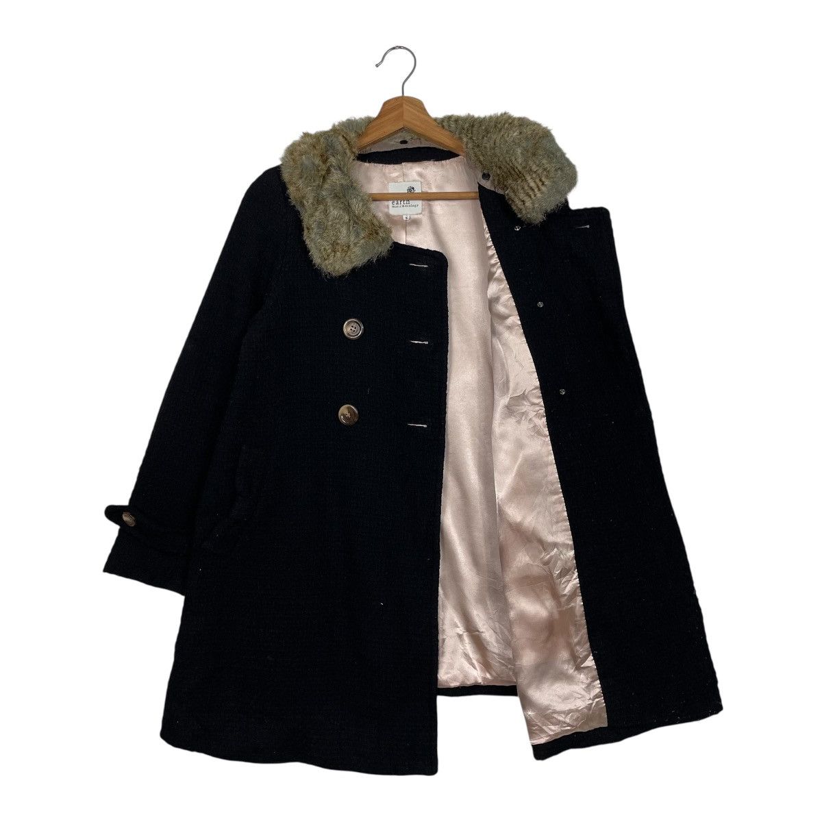 Japanese Brand Earth Music & Ecology Double Breasted Coat With Fur Colar Size S / US 4 / IT 40 - 10 Thumbnail
