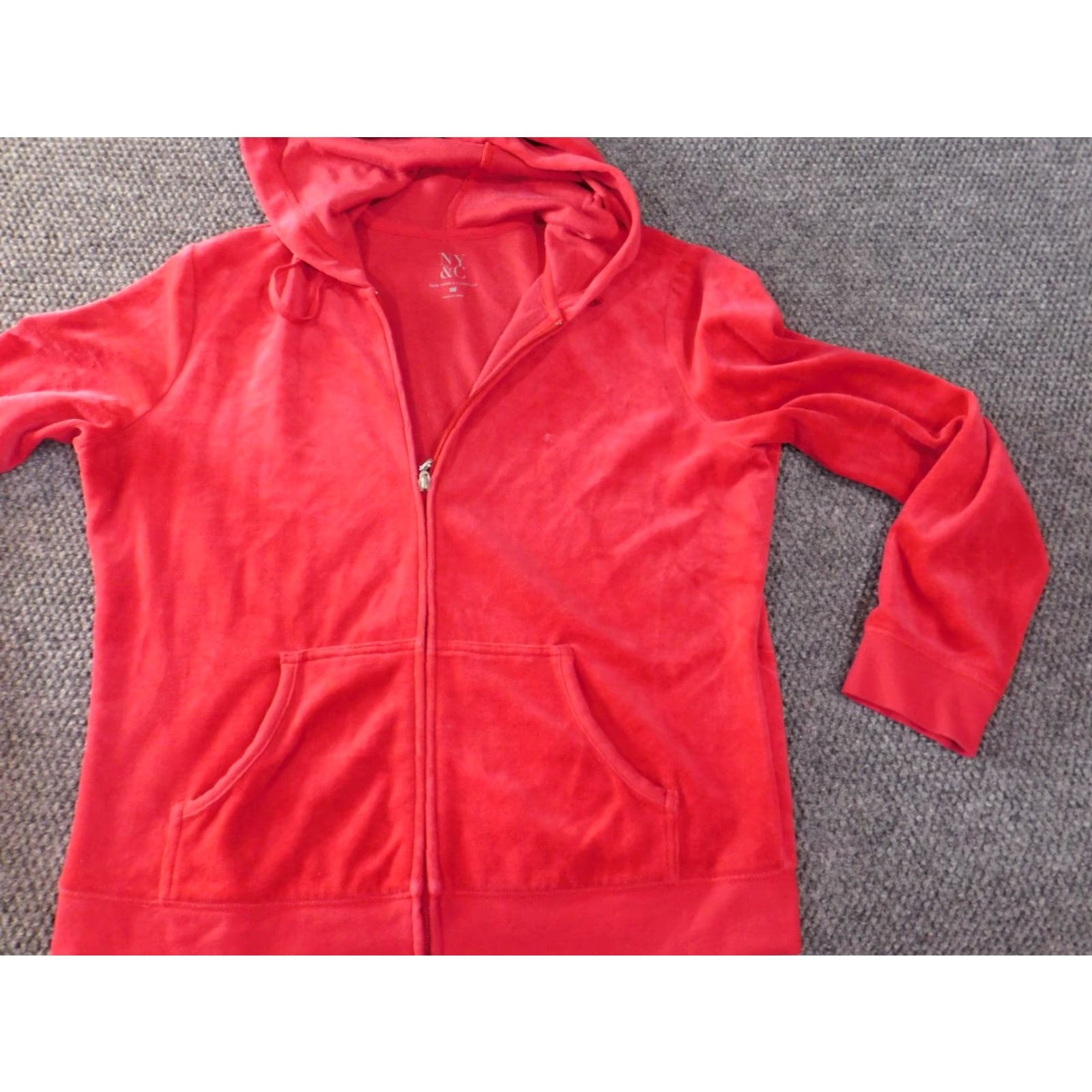 Vintage New York & Company Womens Sweater Full Zip Hoodie L Red Knit Polyester Raglan Sleeve Mock Neck Vintage? No Size L / US 10 / IT 46 - 2 Thumbnail