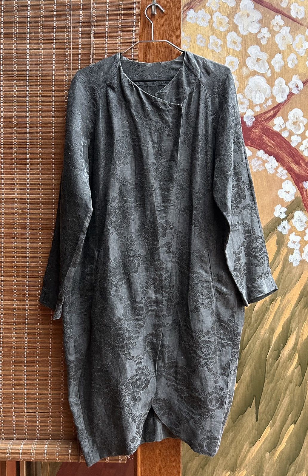 image of Uma Wang Floral Pattern Jacquard Coat Garment Dye in Grey, Women's (Size Large)