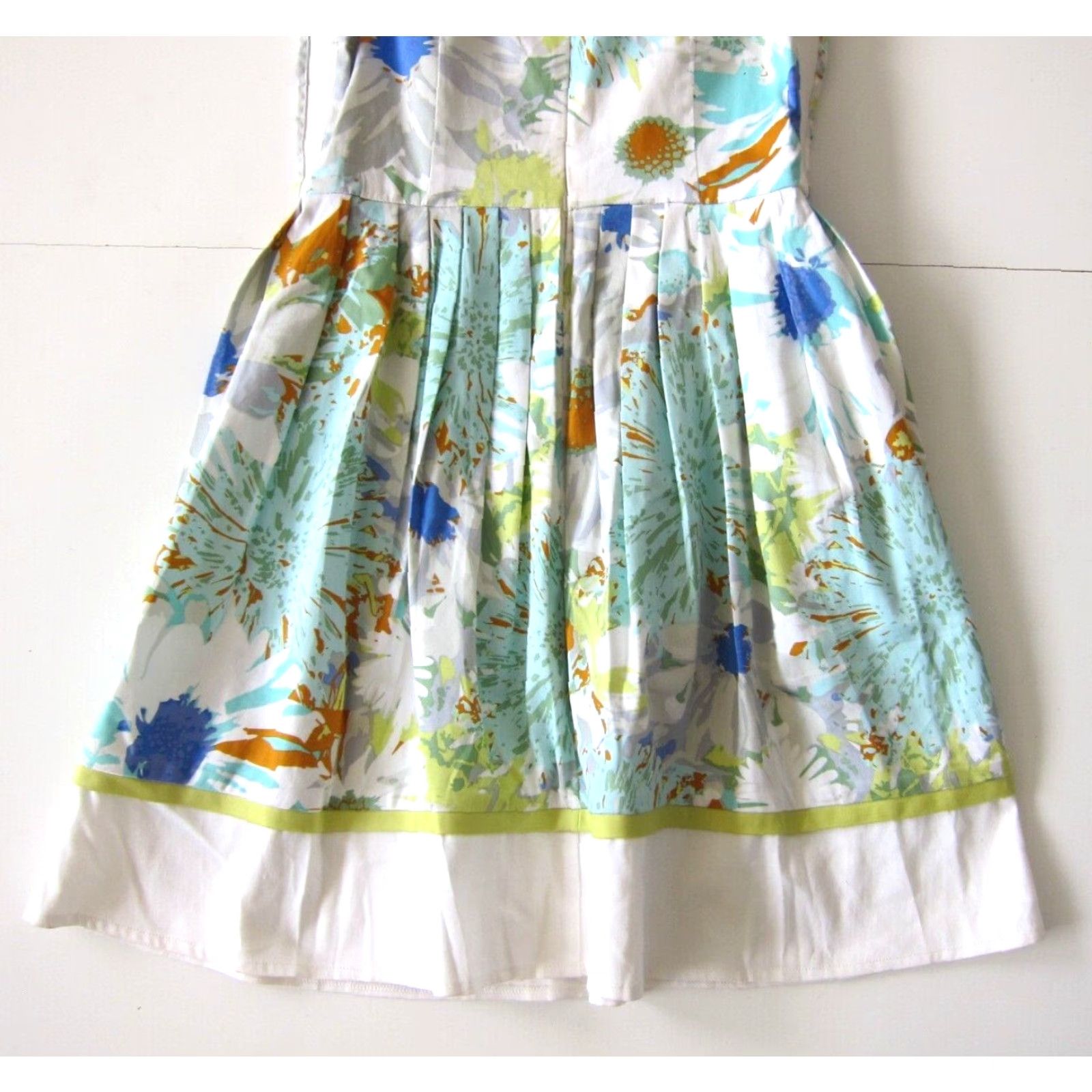 Vintage VINTAGE London Times Cotton Stretch White Blue Yellow Floral Sleeveless Empire Dress 6 Size M / US 6-8 / IT 42-44 - 6 Thumbnail