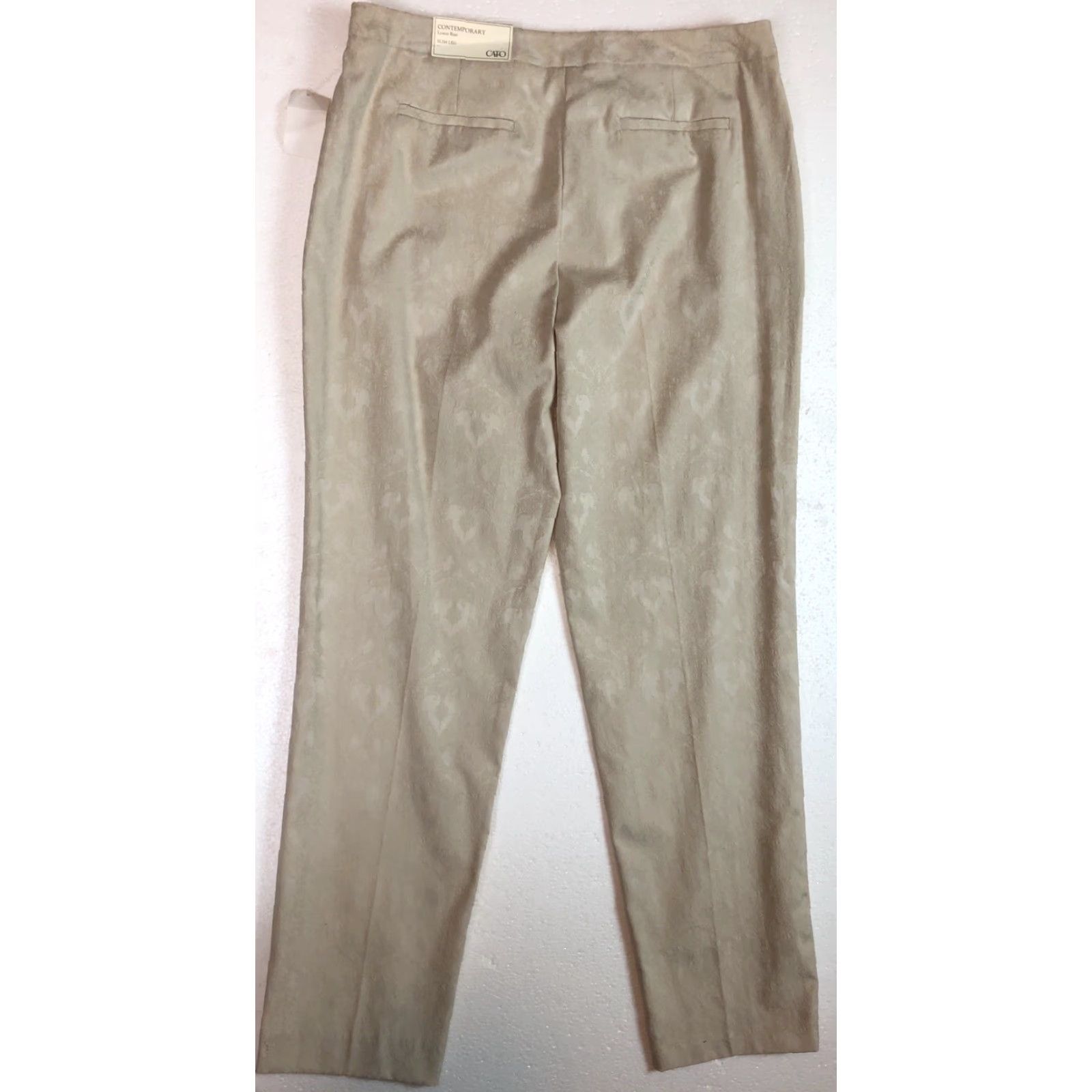 Vintage NWT Cato Slacks Pants 10 Tan Scroll Print LowRise Slim Leg Waist 34 Inseam 30” Size 32" / US 10 / IT 46 - 5 Thumbnail