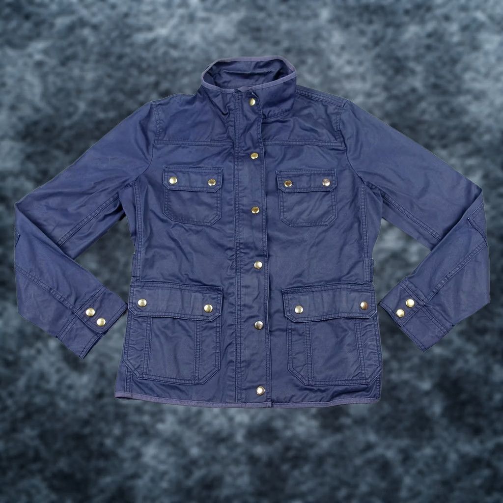 J.Crew J.CREW Jacket Womens M Blue Waxed Coat Twill Military Utility VTG Jacket with Pockets Belted Collared Size M / US 6-8 / IT 42-44 - 1 Thumbnail
