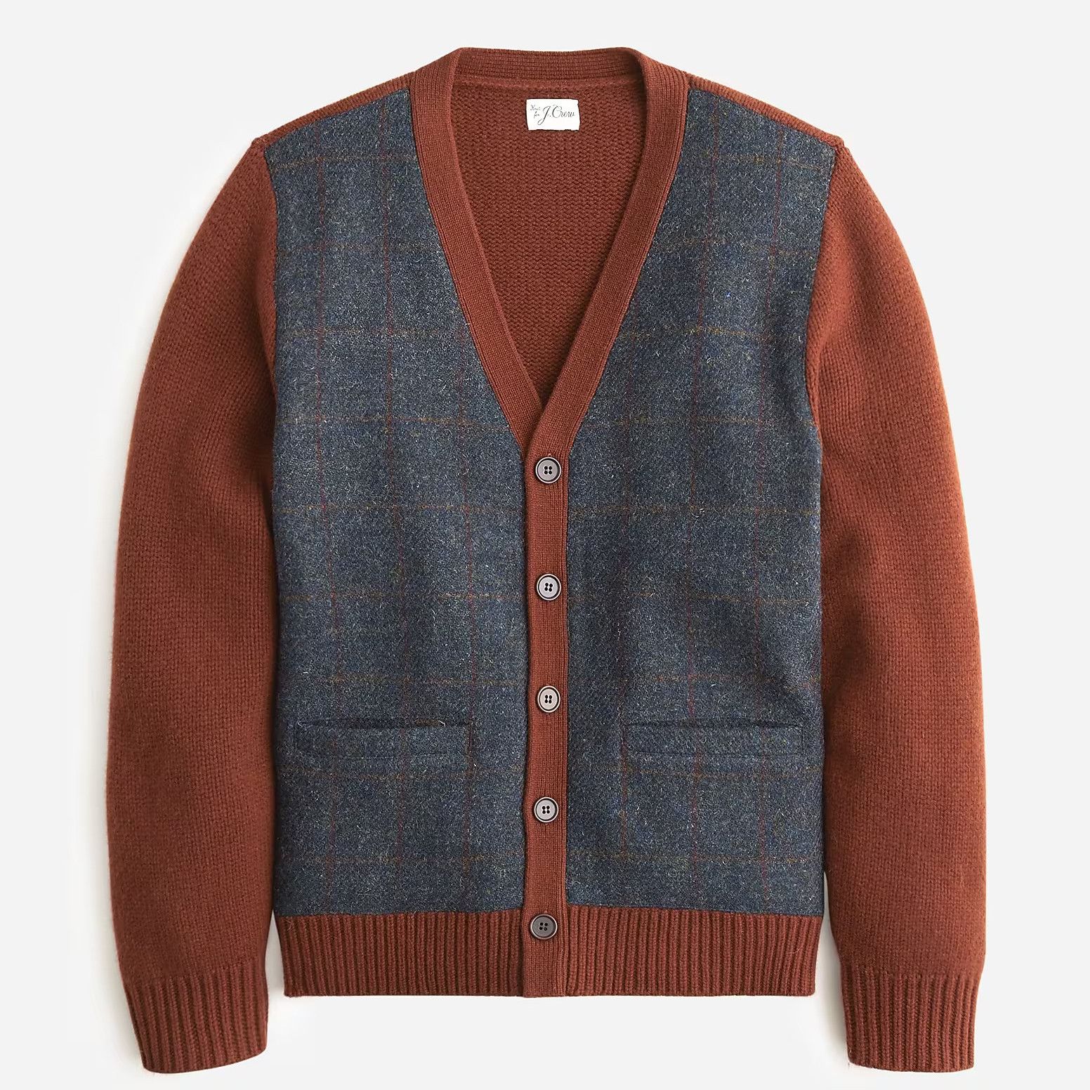 image of J Crew J. Crew Wool Cardigan Sweater Harris Tweed Deep Redwood, Men's (Size XL)