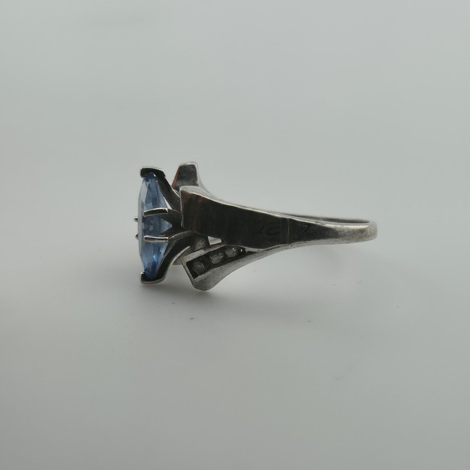 Other Sterling Silver Blue Marquise Stone Ring Art Deco 6.25 Size ONE SIZE - 12 Thumbnail