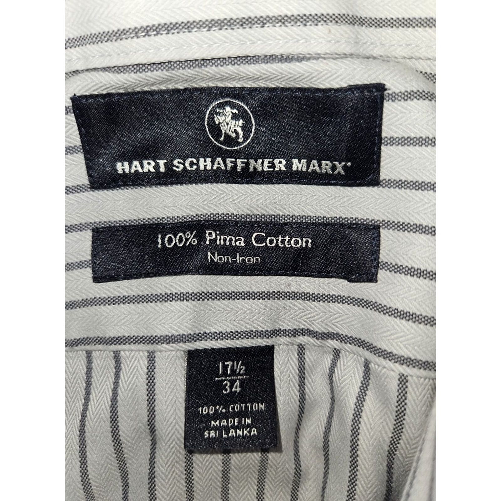 Hart Schaffner Marx Hart Schaffner Marx Button-Up Long Sleeve Men's 34 Pima Cotton Striped Lt Gray Non-Iron Pockets Embroidered 48 Chest Regular Shirt, 34 Size US S / EU 44-46 / 1 - 2 Thumbnail